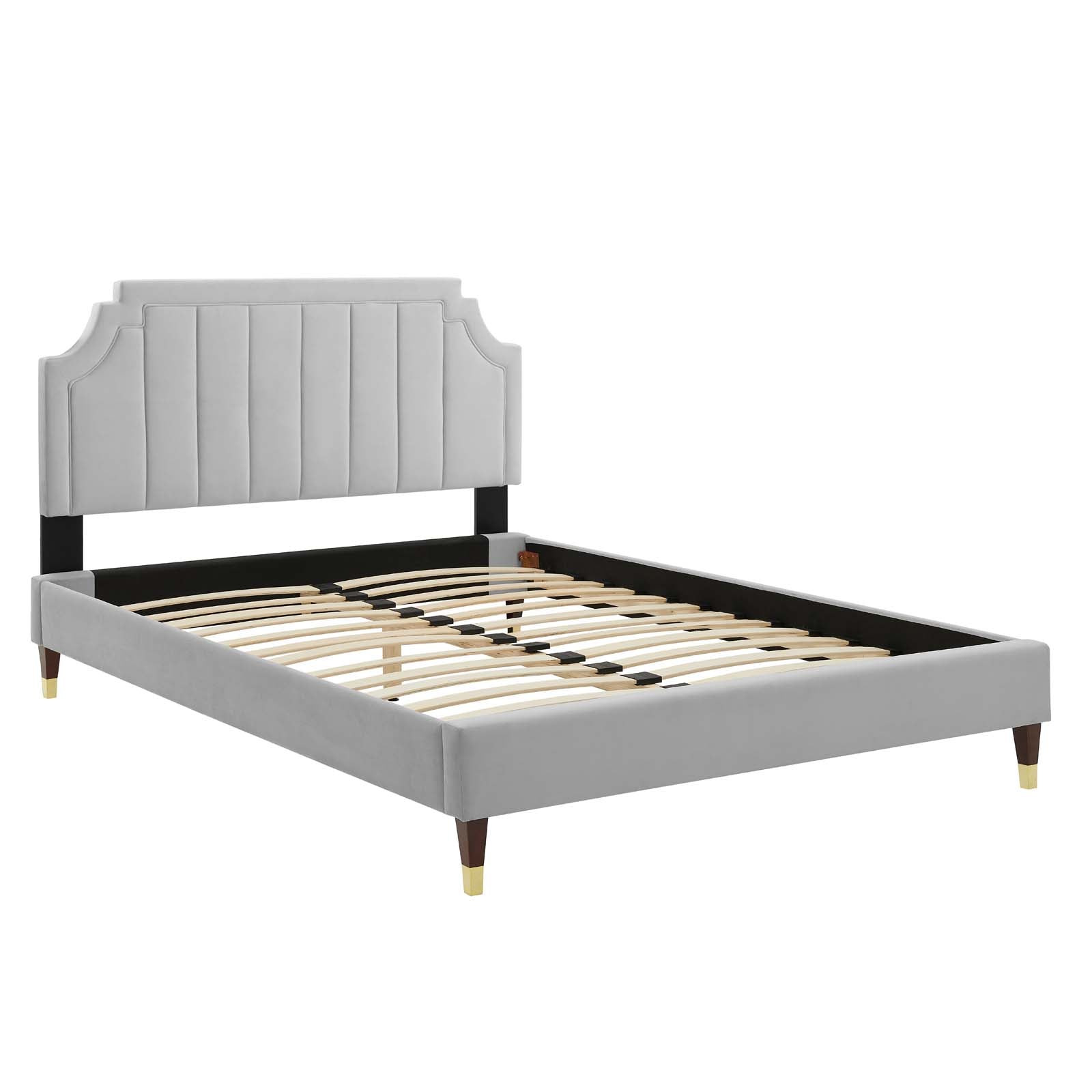 Sienna Performance Velvet Platform Bed with Gold Metal Sleeves