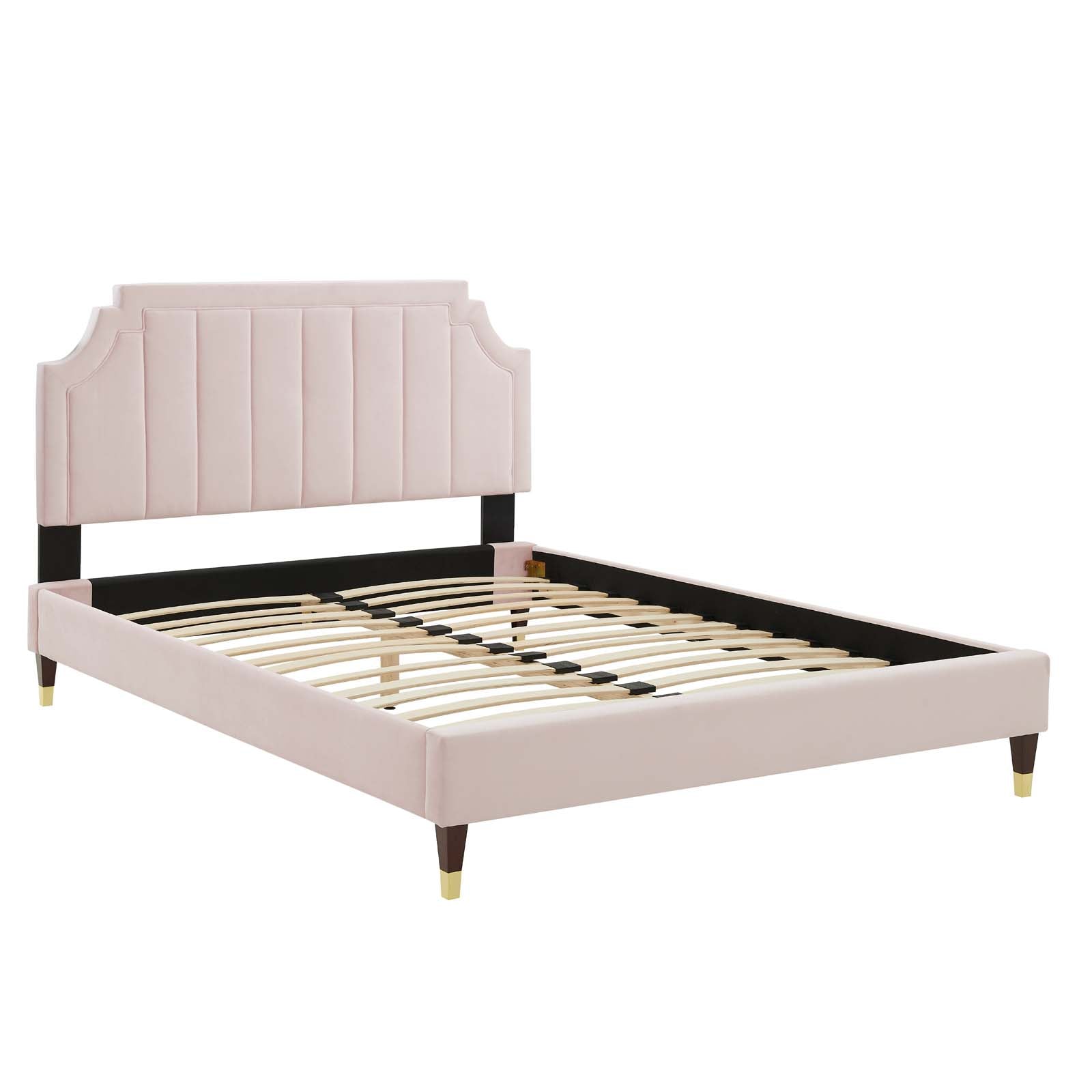 Sienna Performance Velvet Platform Bed with Gold Metal Sleeves