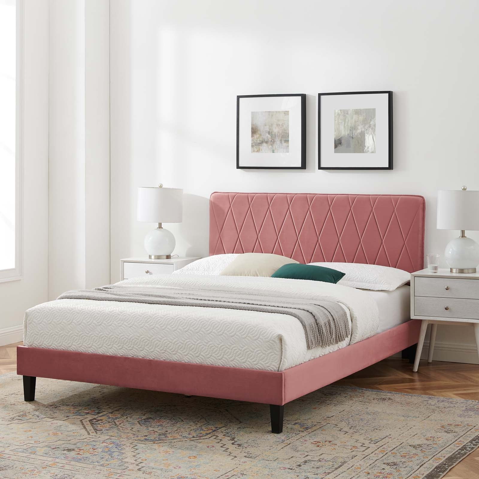 Phillipa Performance Velvet Platform Bed with Black Wood Legs - East Shore Modern Home Furnishings