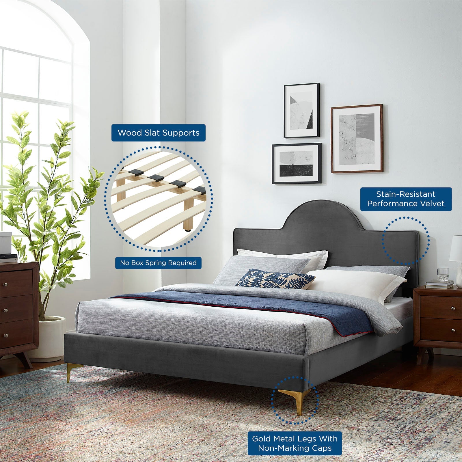 Sunny Performance Velvet Platform Bed