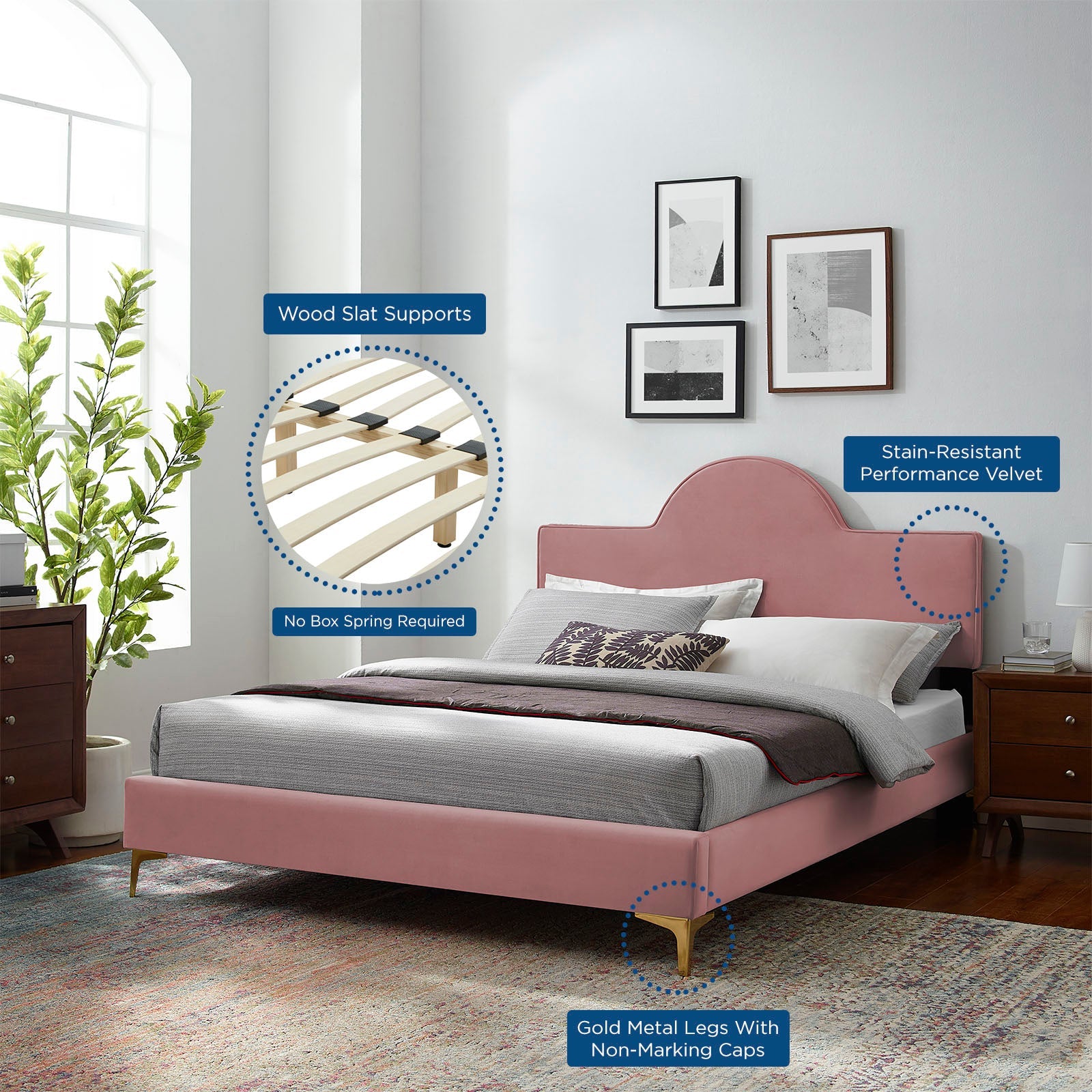 Sunny Performance Velvet Platform Bed