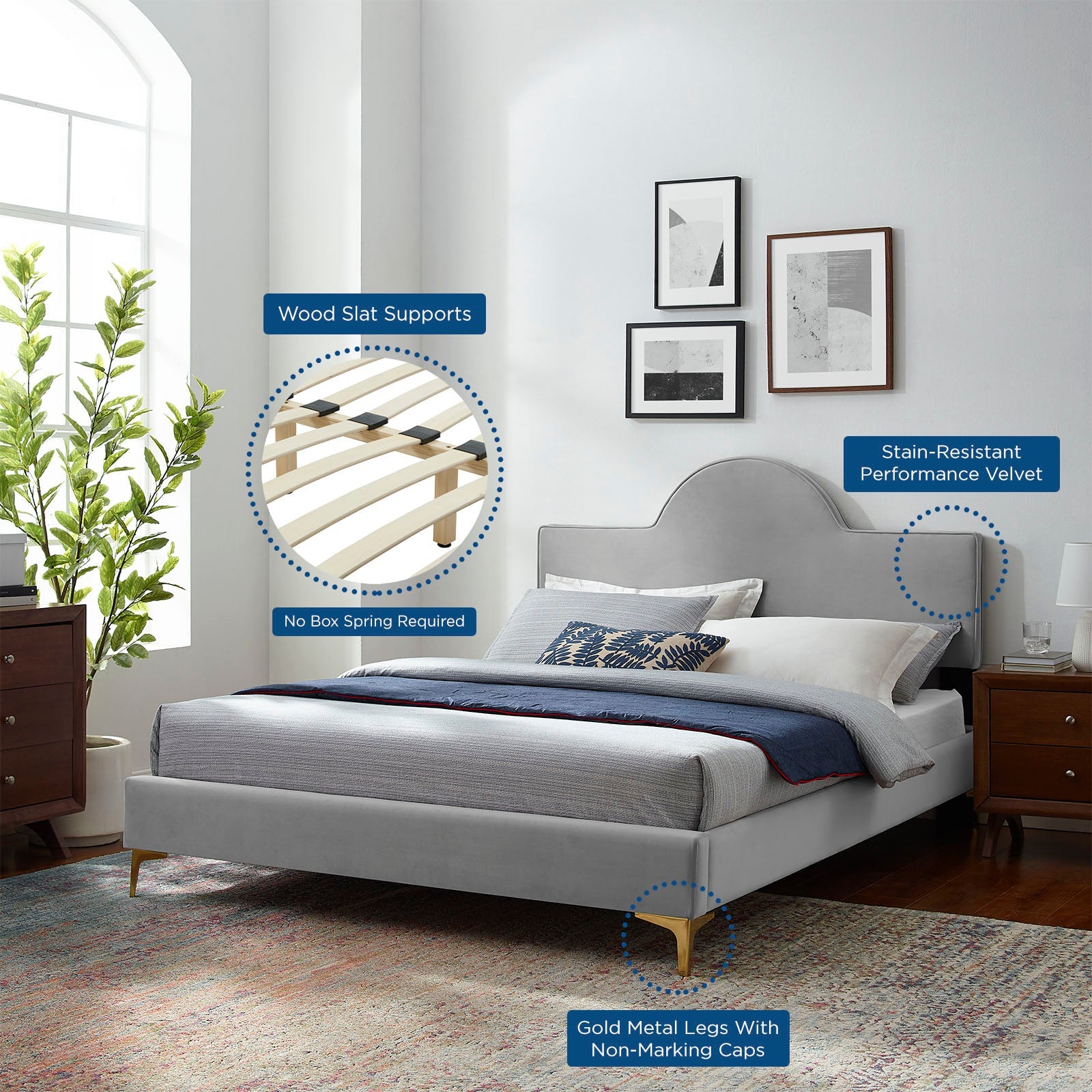 Sunny Performance Velvet Platform Bed
