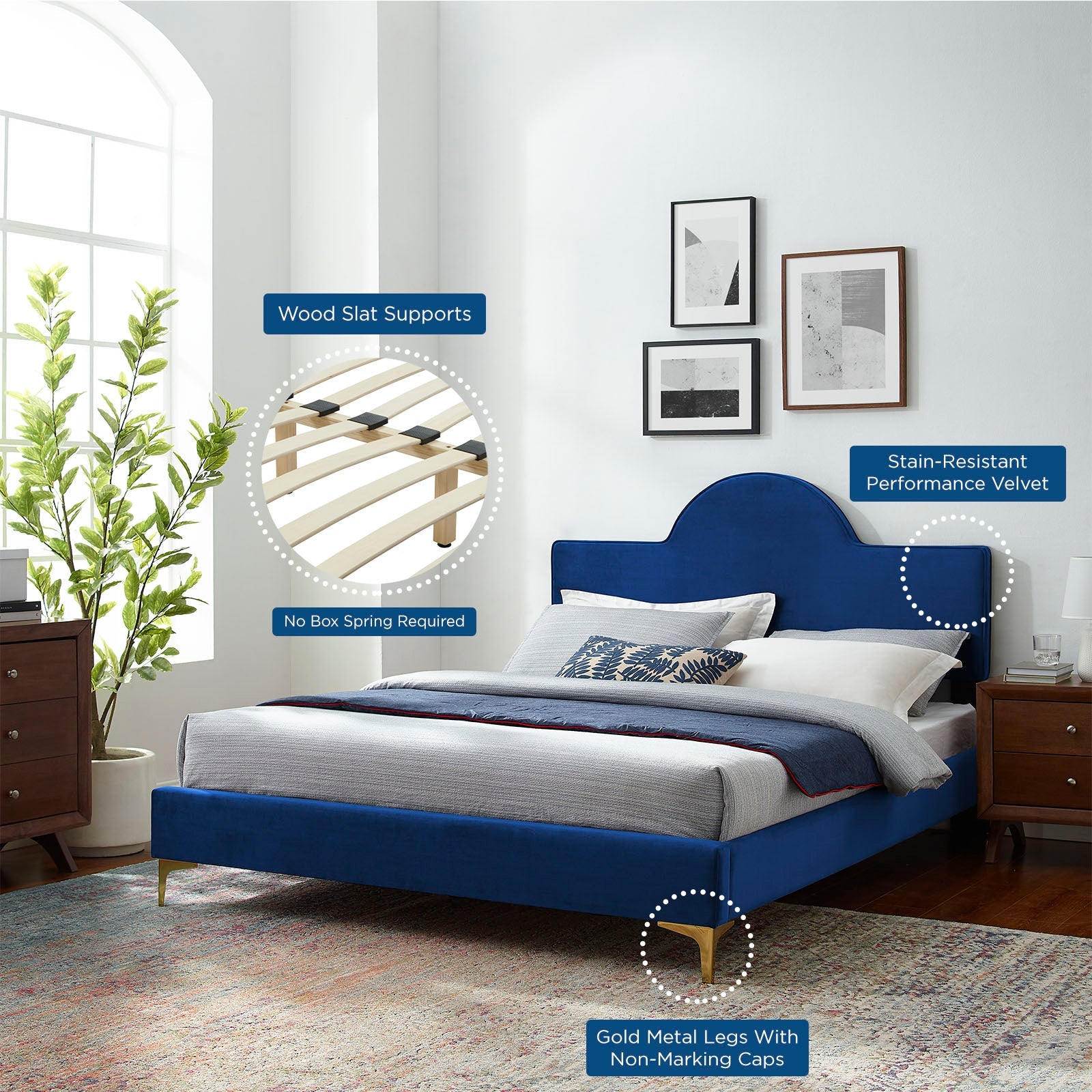 Sunny Performance Velvet Platform Bed