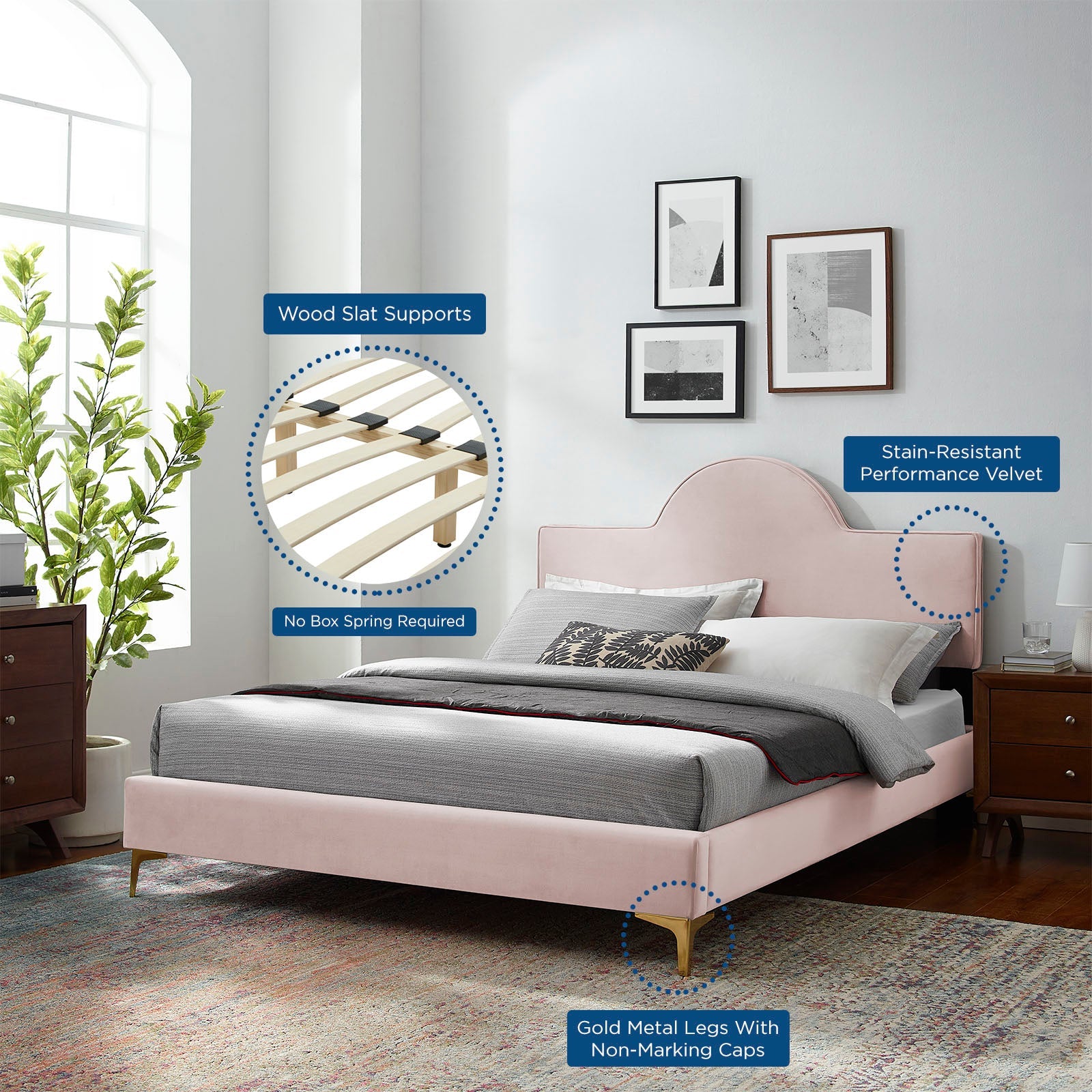 Sunny Performance Velvet Platform Bed
