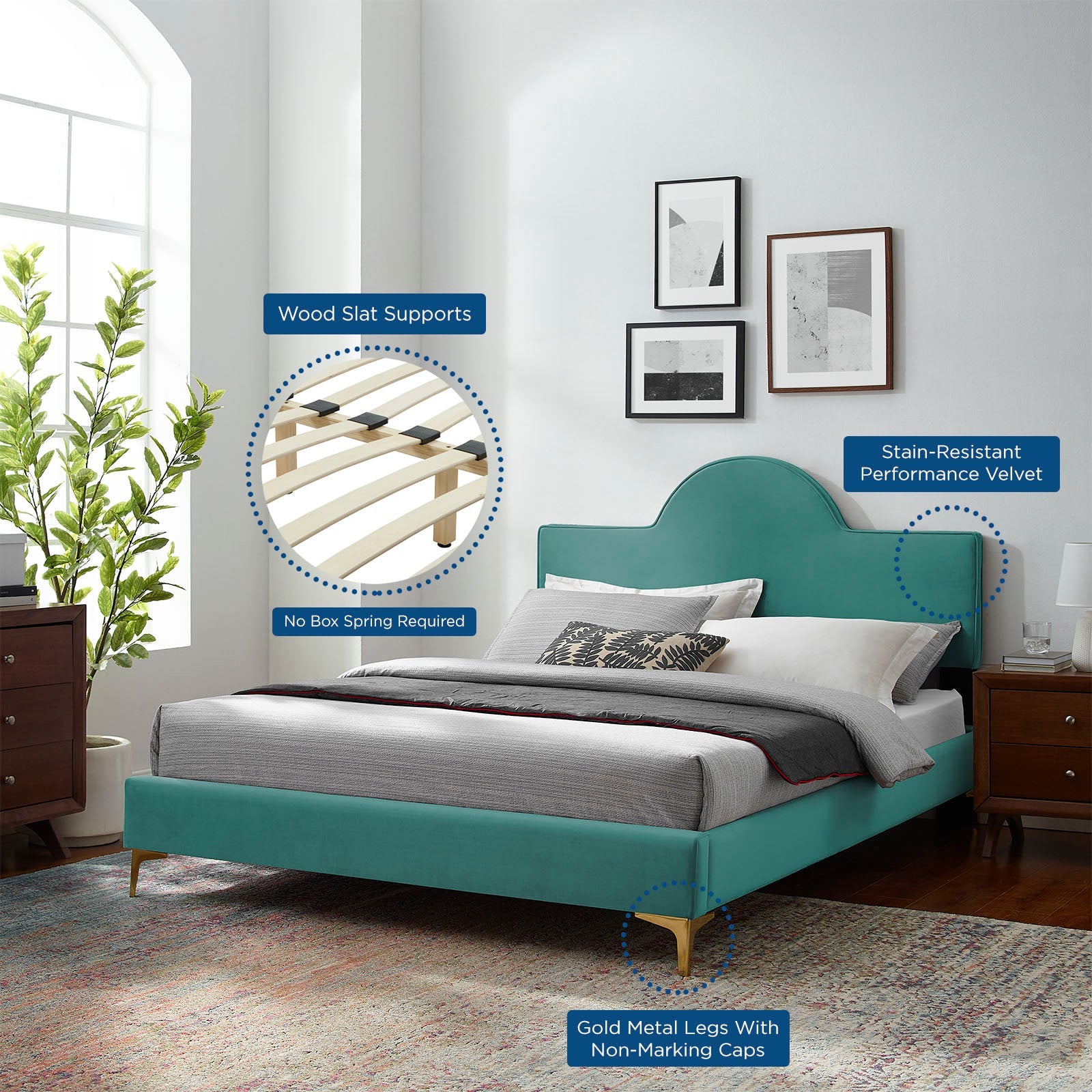 Sunny Performance Velvet Platform Bed