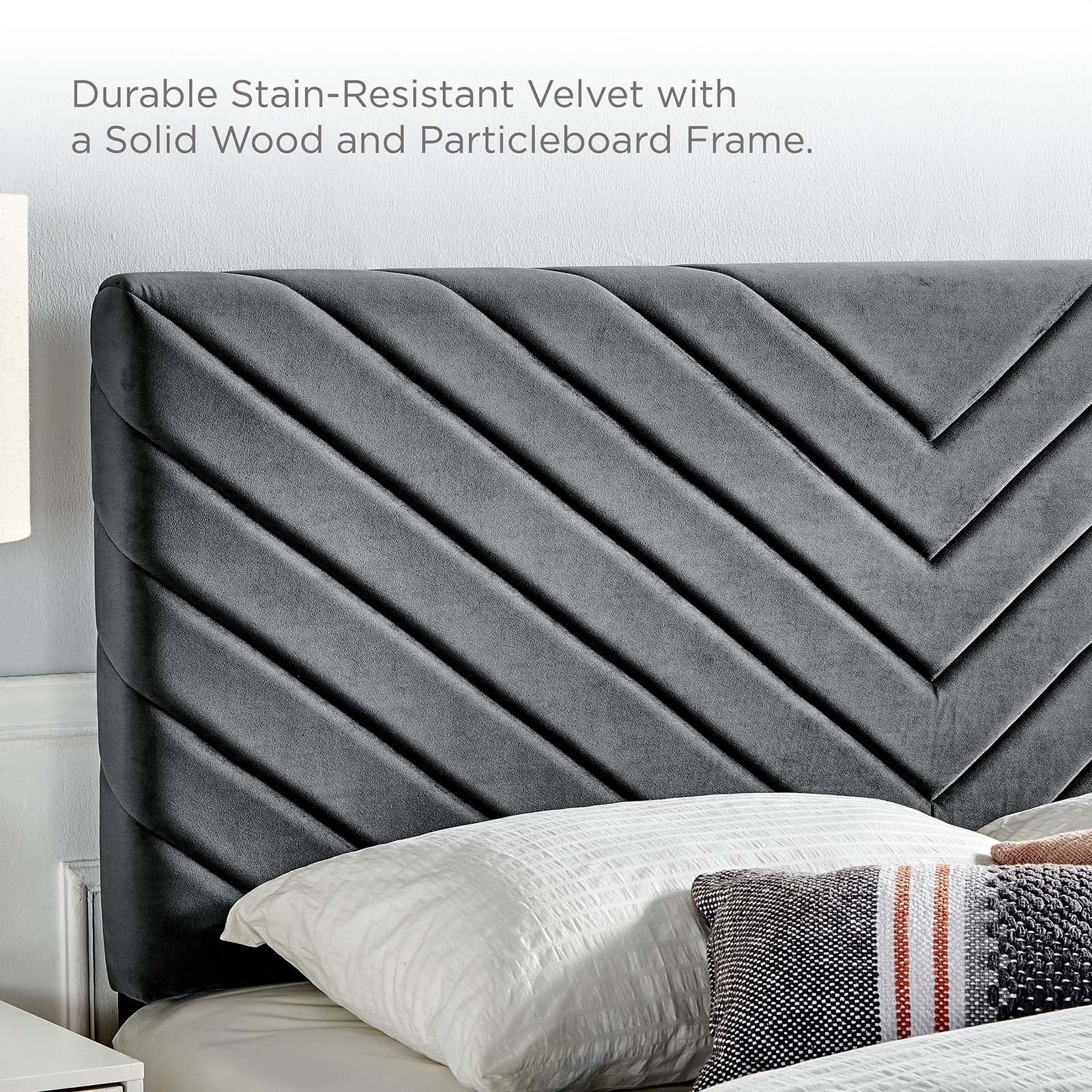 Roxanne Performance Velvet Platform Bed with Black Legs - East Shore Modern Home Furnishings