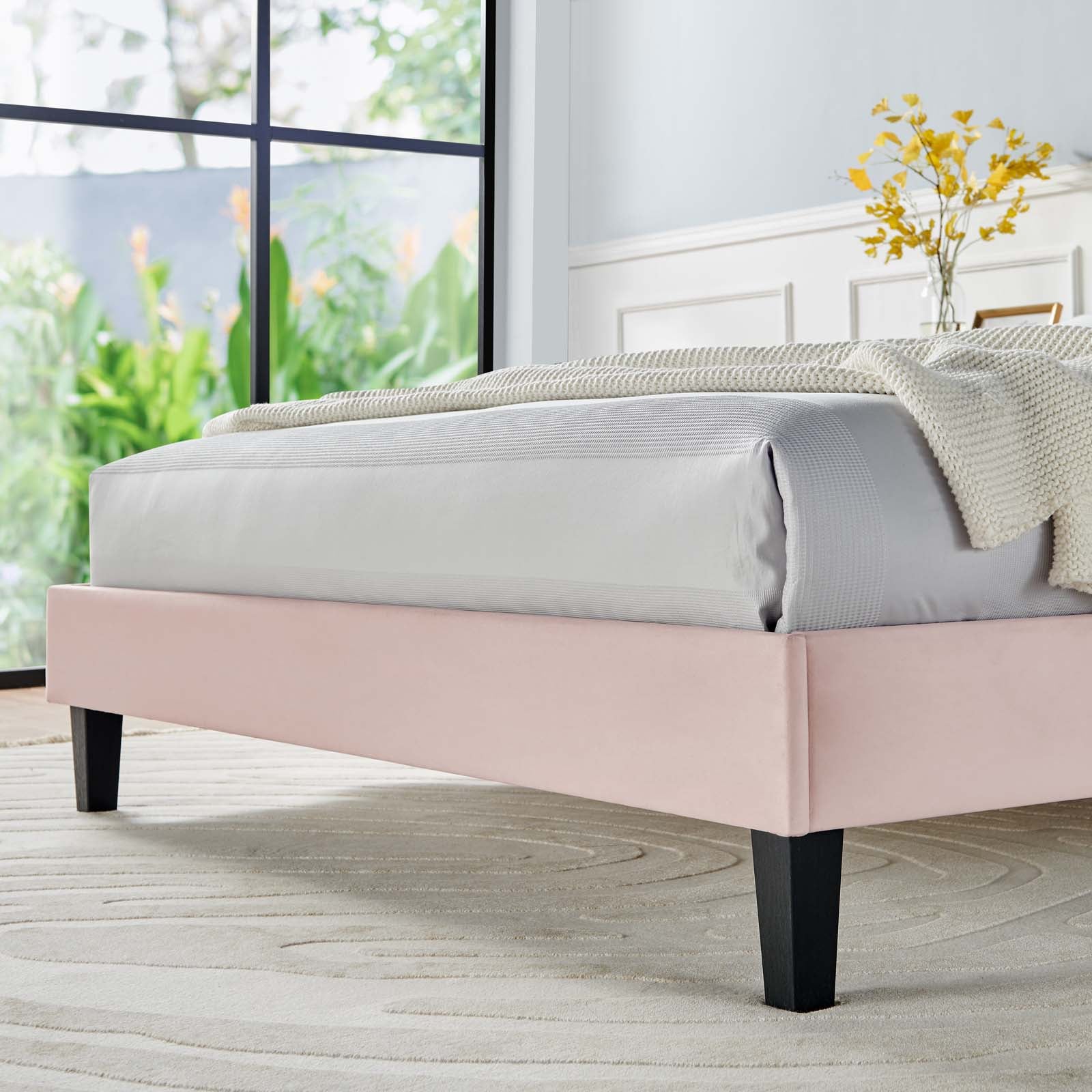 Daisy Performance Velvet Platform Bed with Black Legs - East Shore Modern Home Furnishings