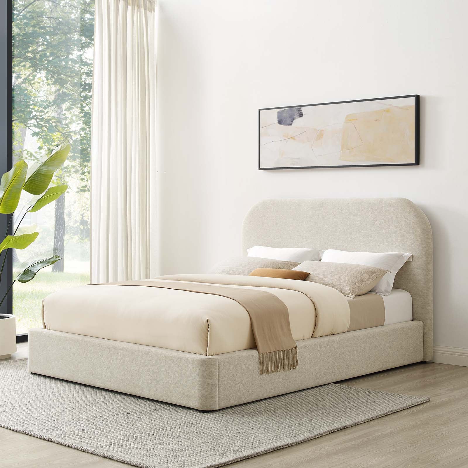 Keynote Upholstered Fabric Curved Platform Bed