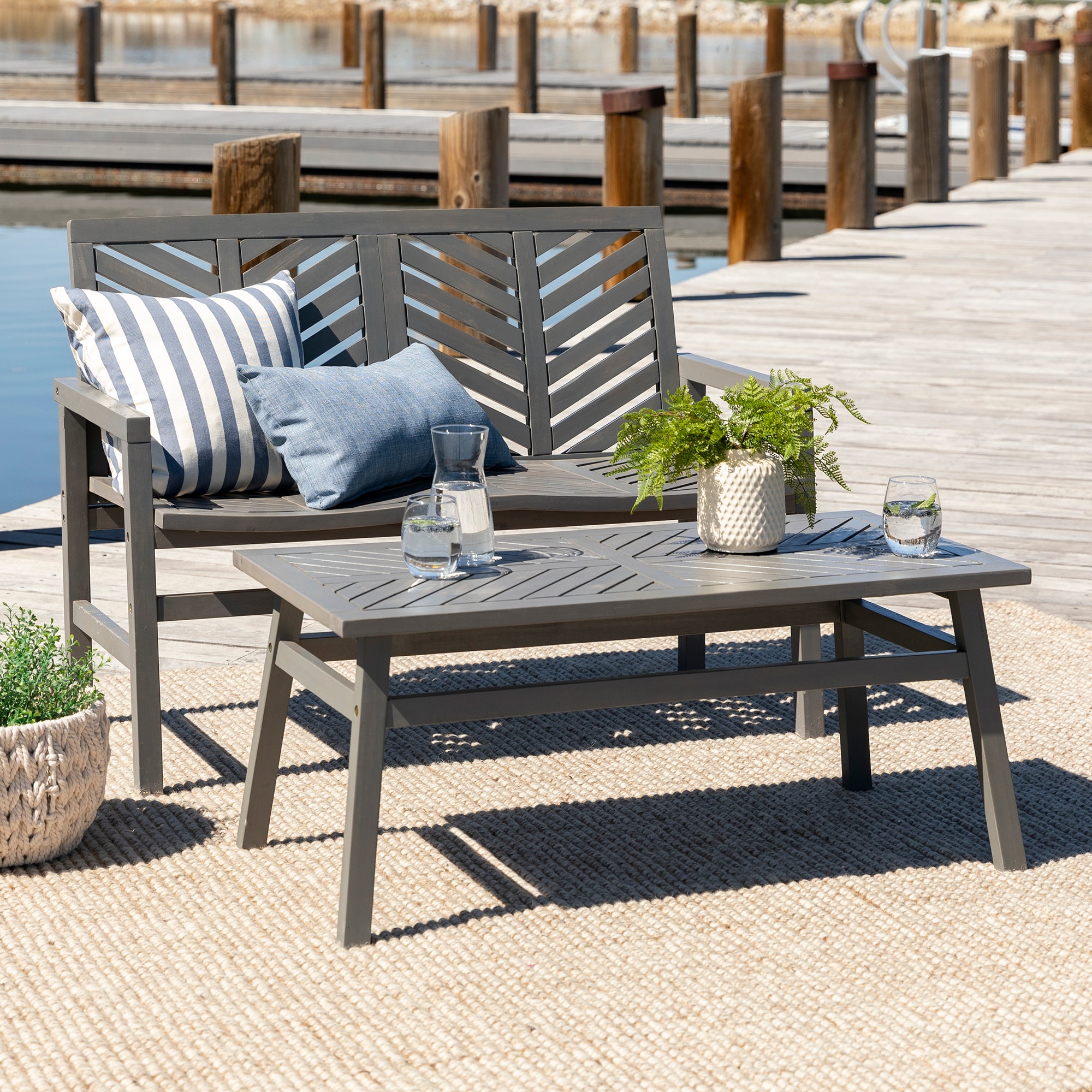 Vincent 2-Piece Chevron Outdoor Patio Chat Set - East Shore Modern Home Furnishings