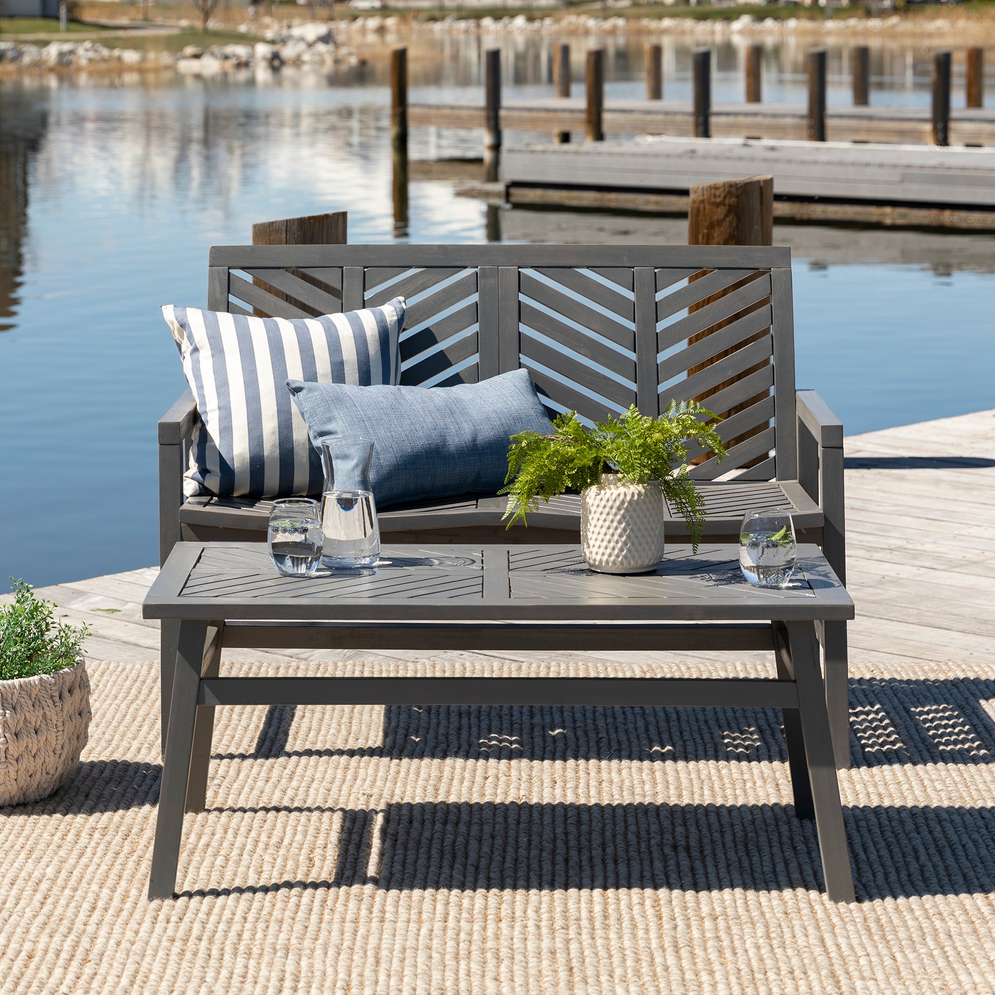 Vincent 2-Piece Chevron Outdoor Patio Chat Set - East Shore Modern Home Furnishings