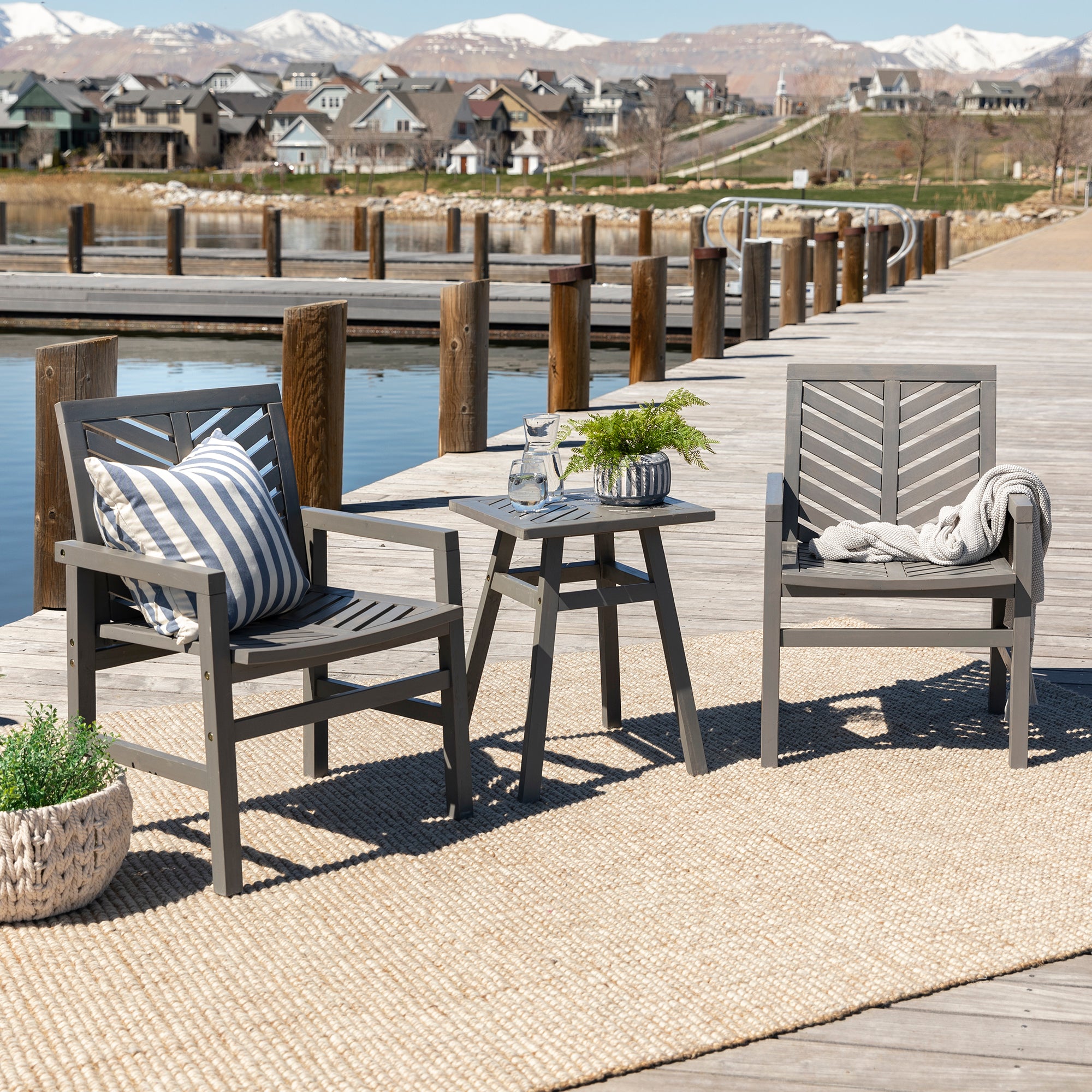 Vincent 3-Piece Chevron Outdoor Patio Chat Set - East Shore Modern Home Furnishings