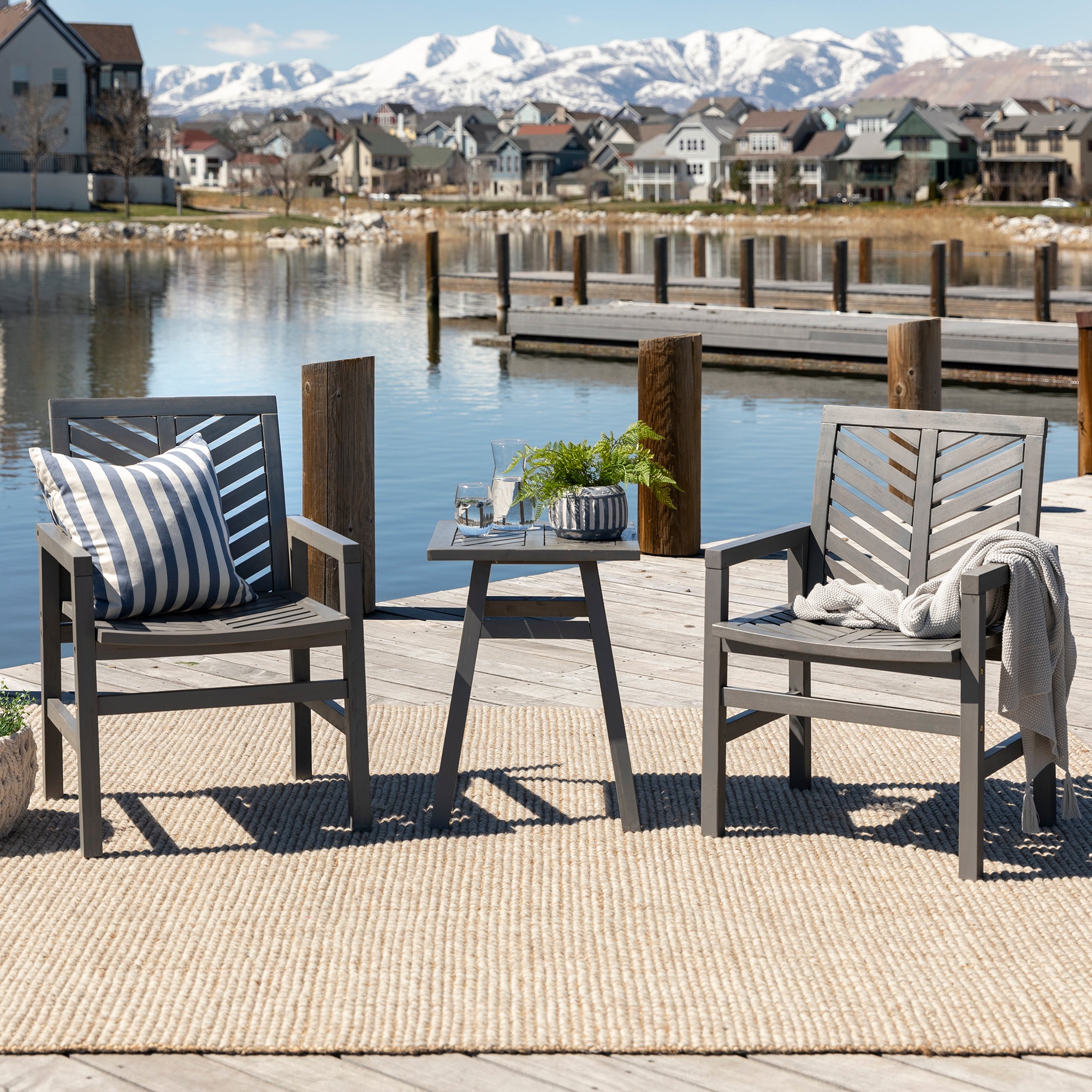 Vincent 3-Piece Chevron Outdoor Patio Chat Set - East Shore Modern Home Furnishings