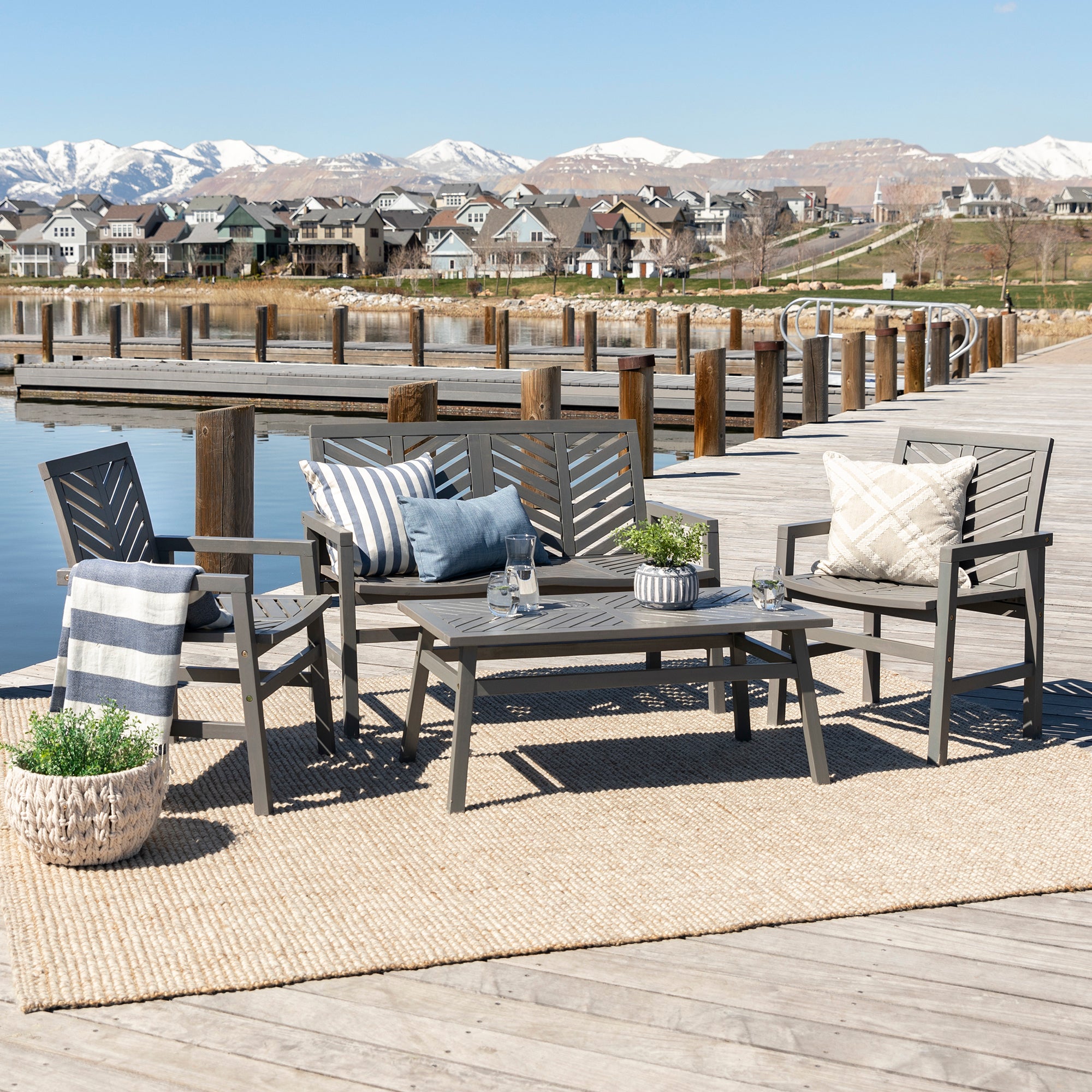 Vincent 4-Piece Chevron Outdoor Patio Chat Set - East Shore Modern Home Furnishings