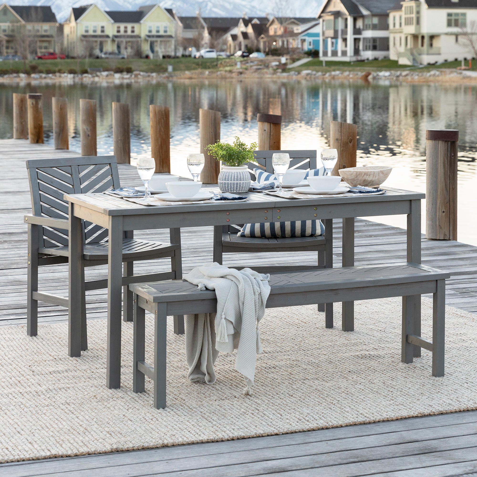 Vincent 4-Piece Chevron Outdoor Patio Dining Set - East Shore Modern Home Furnishings