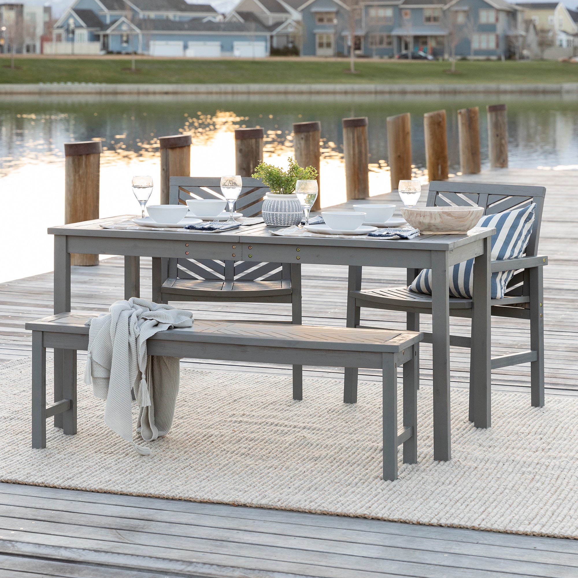 Vincent 4-Piece Chevron Outdoor Patio Dining Set - East Shore Modern Home Furnishings