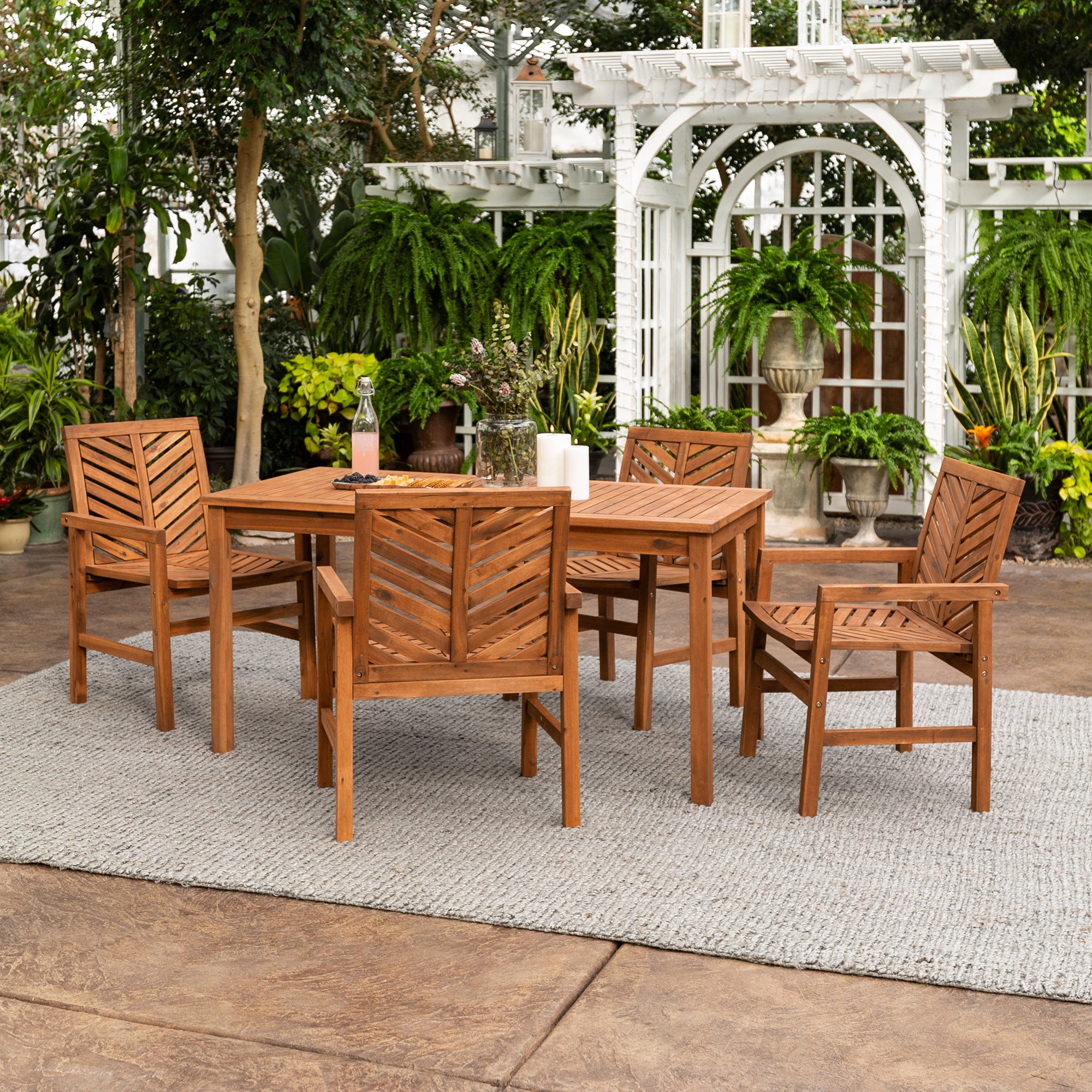 Vincent 5-Piece Chevron Outdoor Patio Dining Set - East Shore Modern Home Furnishings