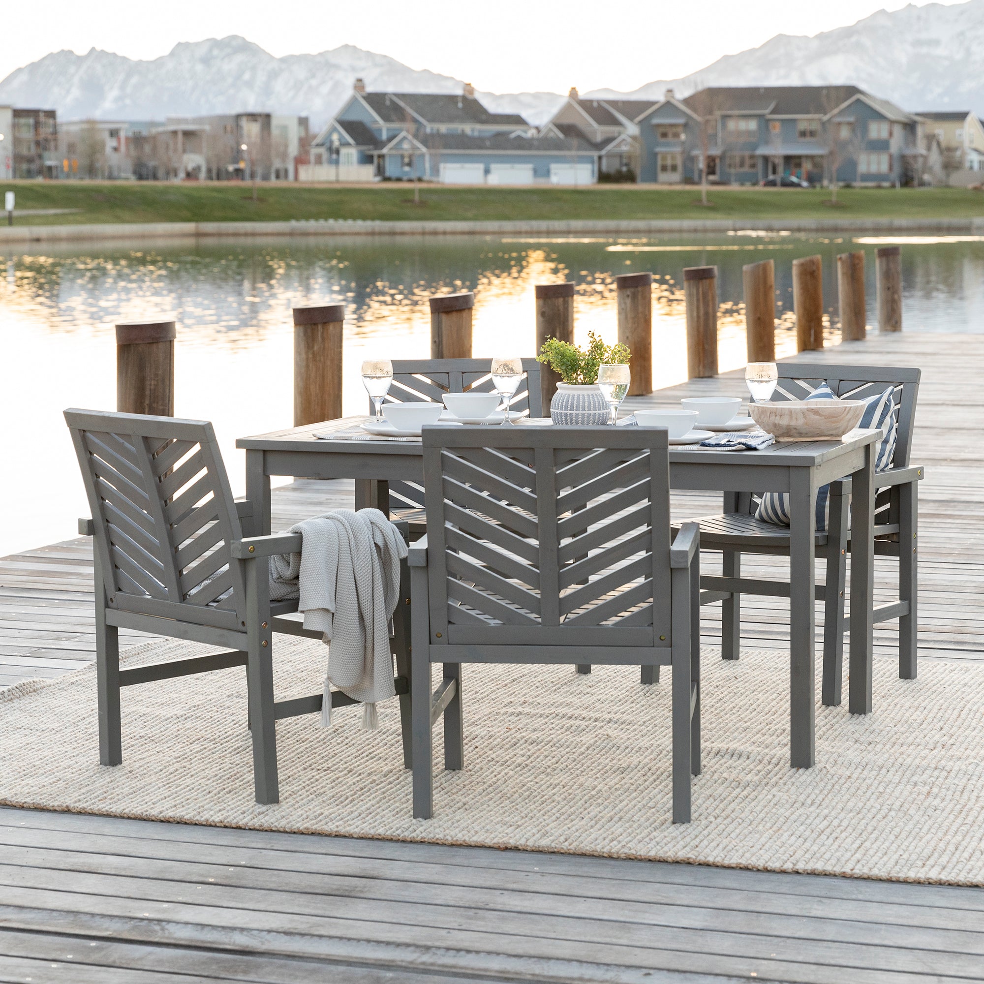 Vincent 5-Piece Chevron Outdoor Patio Dining Set - East Shore Modern Home Furnishings