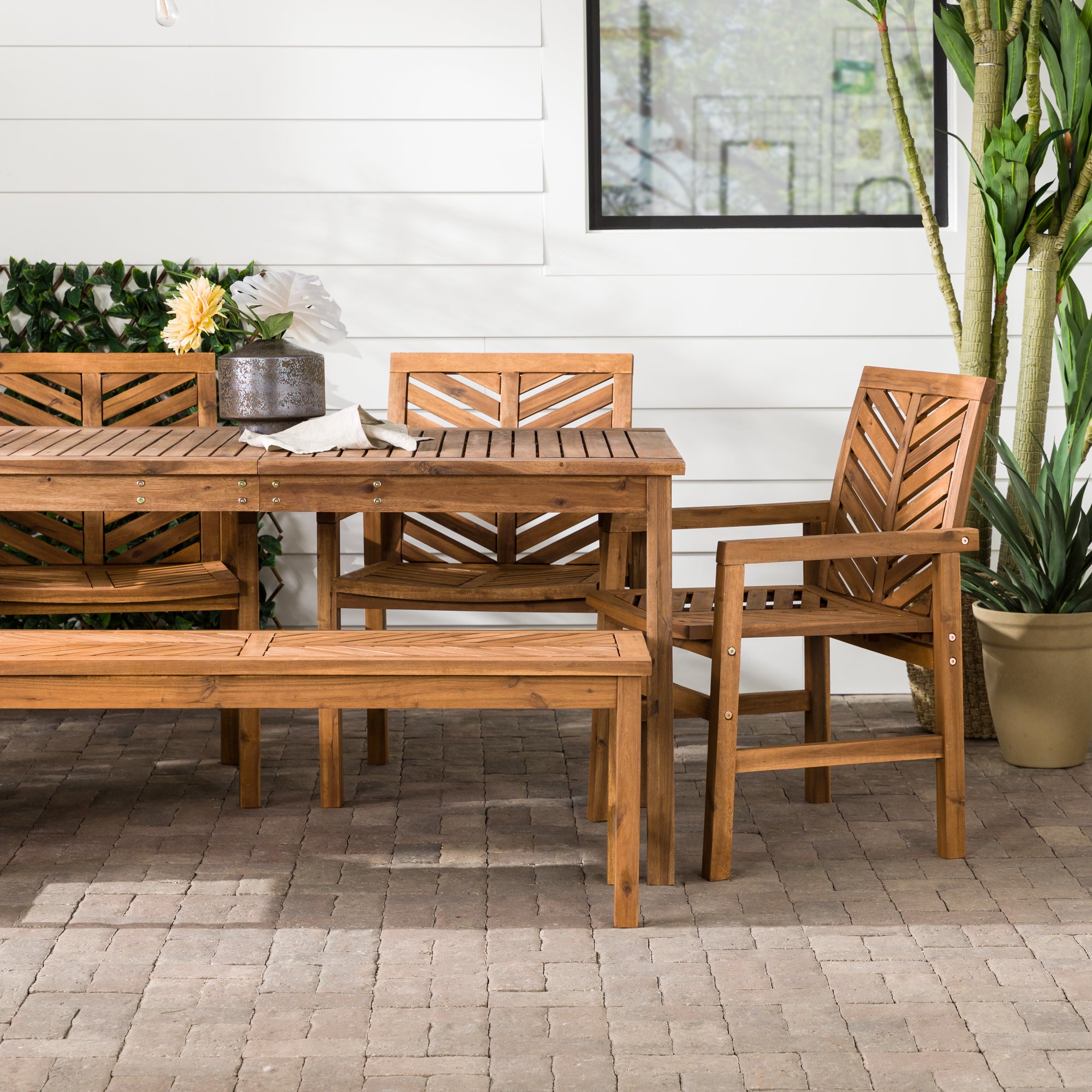 Vincent 6-Piece Chevron Outdoor Patio Dining Set - East Shore Modern Home Furnishings