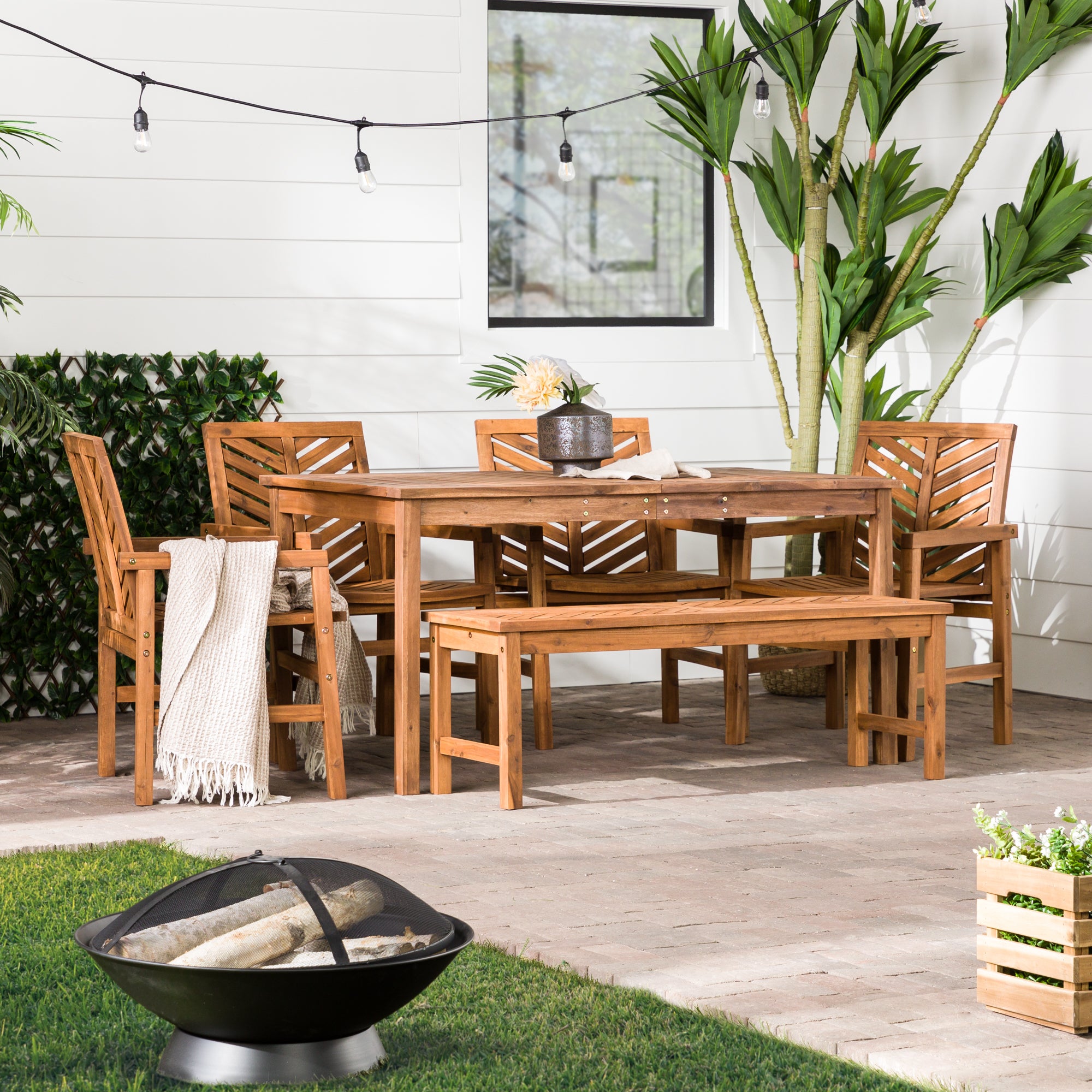 Vincent 6-Piece Chevron Outdoor Patio Dining Set - East Shore Modern Home Furnishings