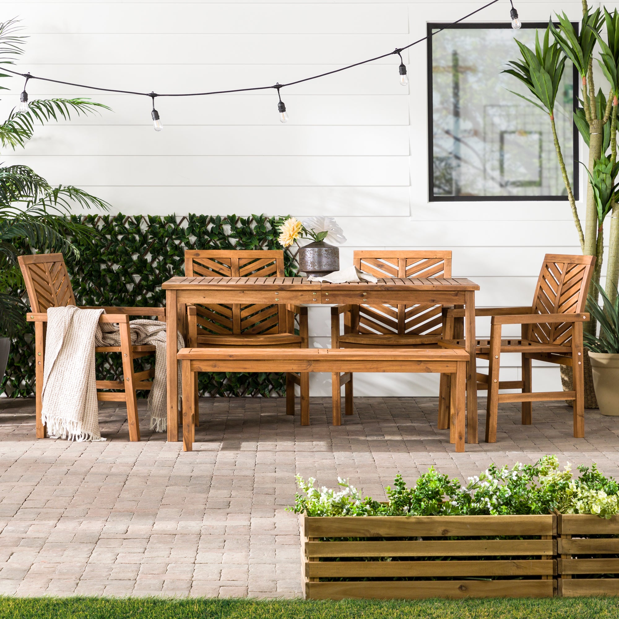 Vincent 6-Piece Chevron Outdoor Patio Dining Set - East Shore Modern Home Furnishings