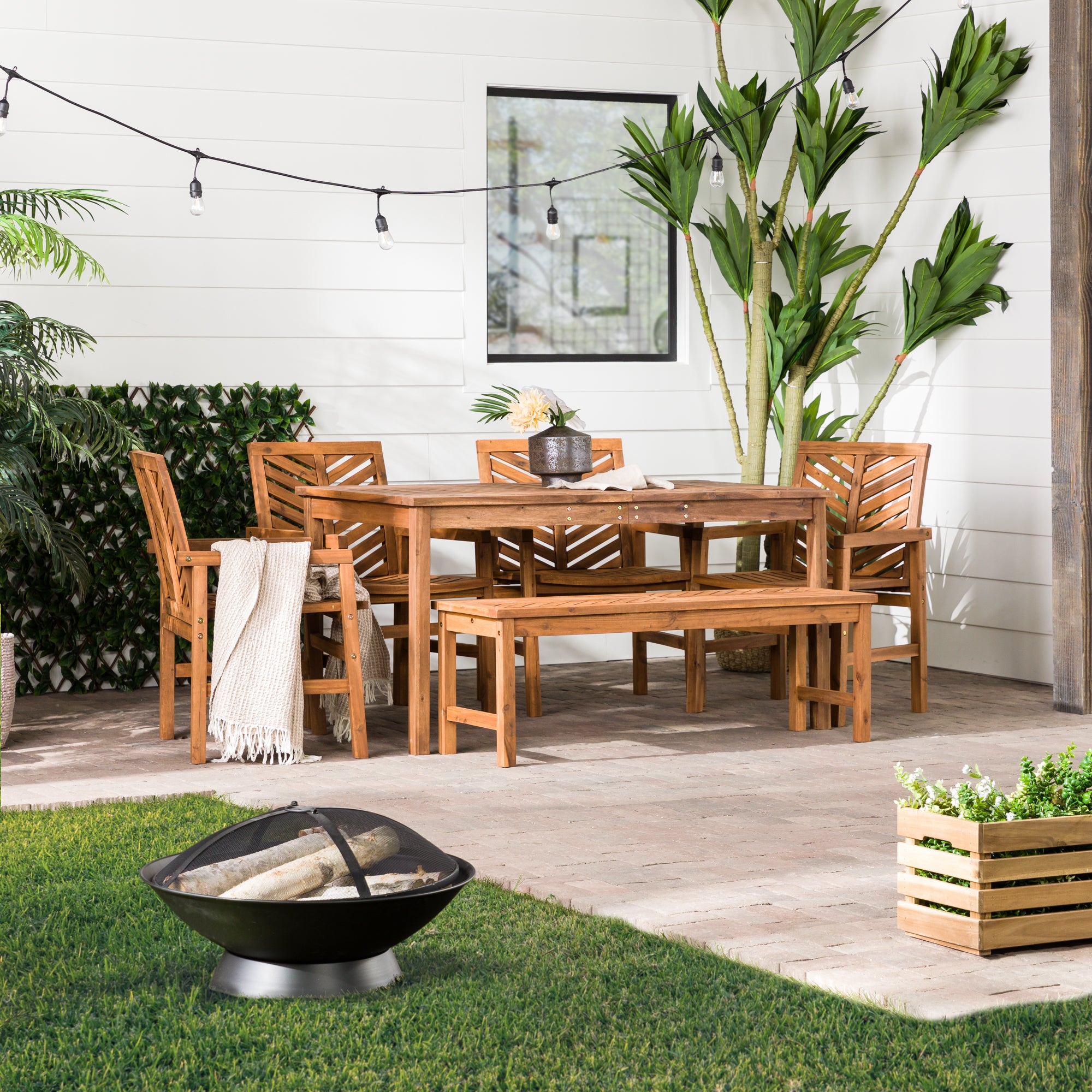 Vincent 6-Piece Chevron Outdoor Patio Dining Set - East Shore Modern Home Furnishings