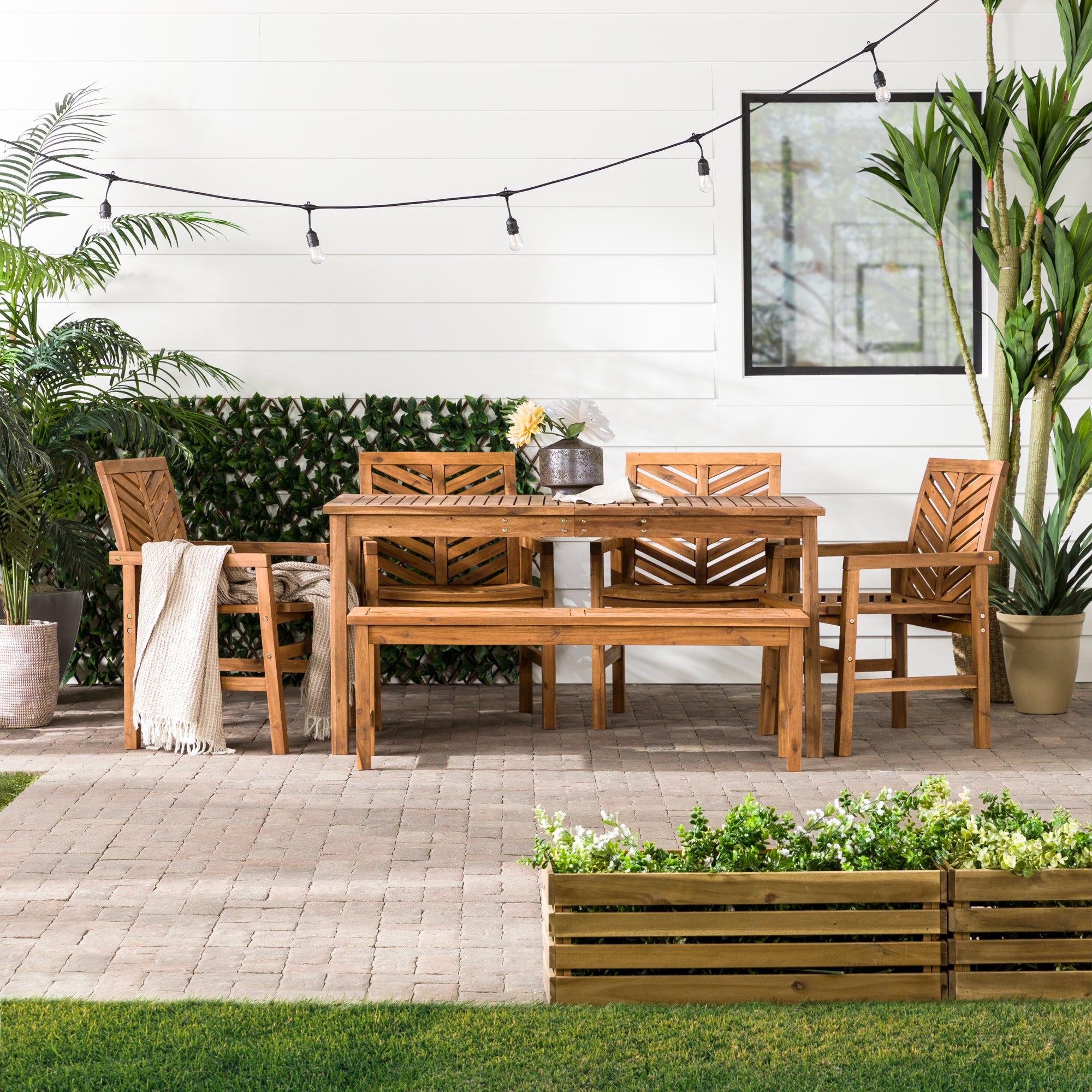 Vincent 6-Piece Chevron Outdoor Patio Dining Set - East Shore Modern Home Furnishings