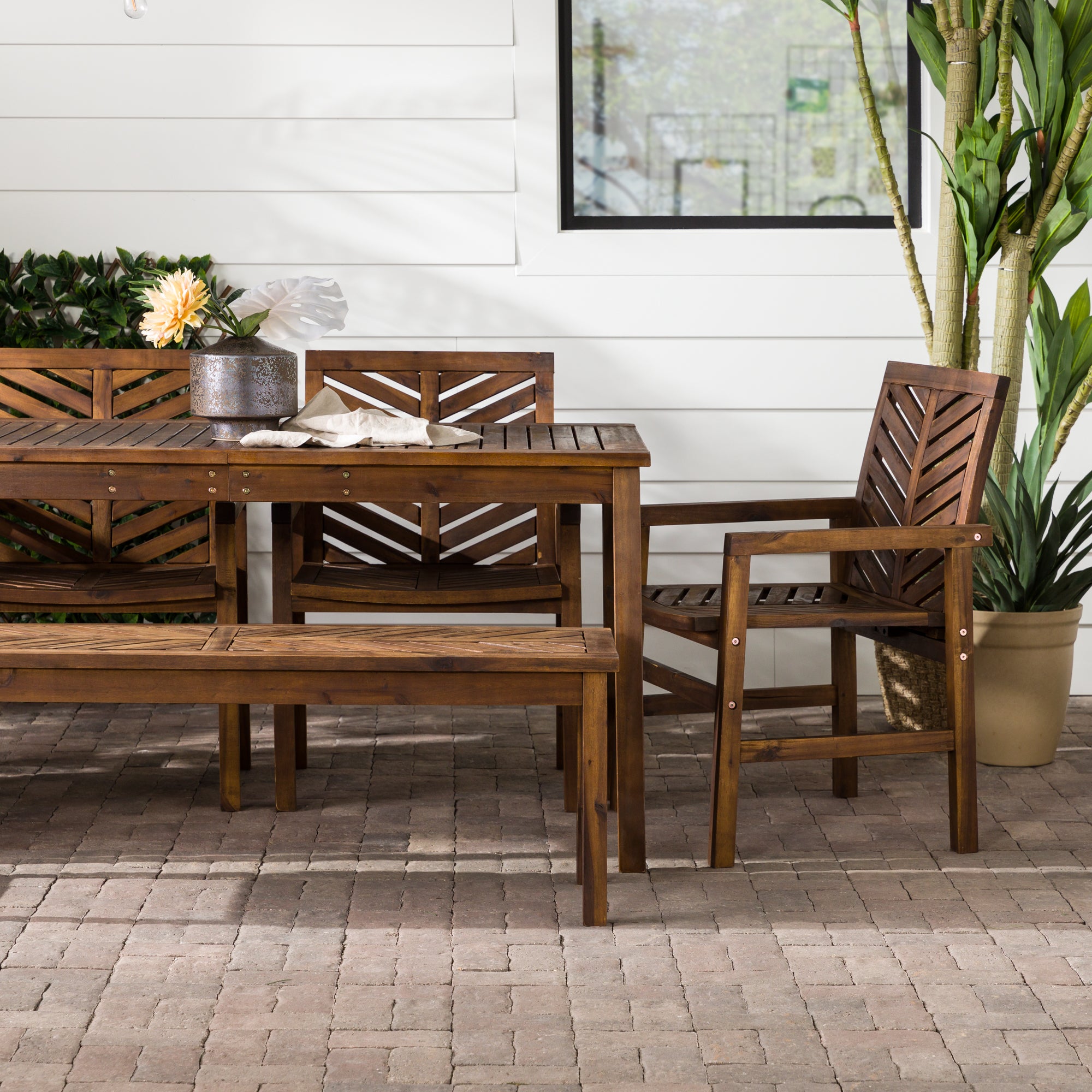 Vincent 6-Piece Chevron Outdoor Patio Dining Set - East Shore Modern Home Furnishings