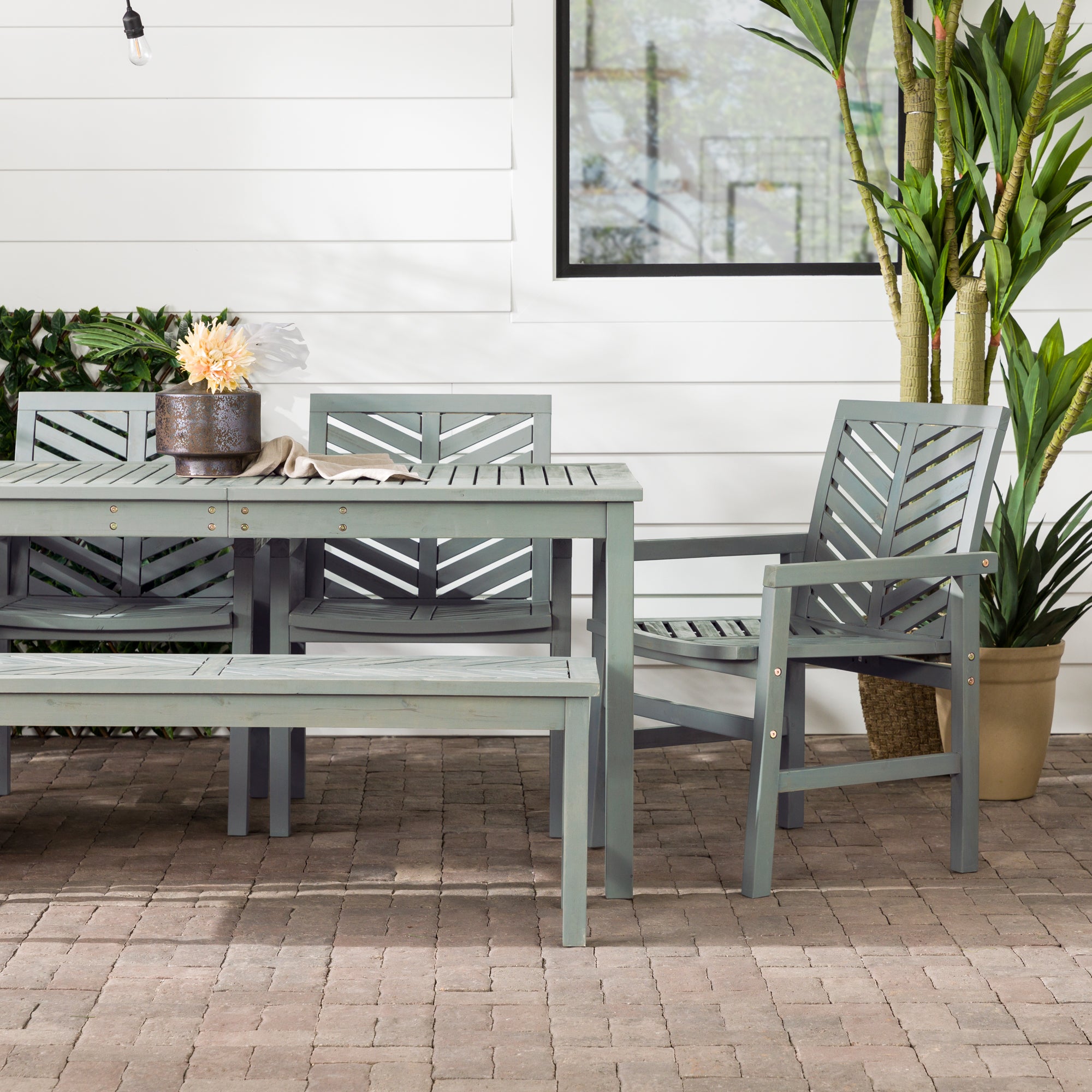 Vincent 6-Piece Chevron Outdoor Patio Dining Set - East Shore Modern Home Furnishings