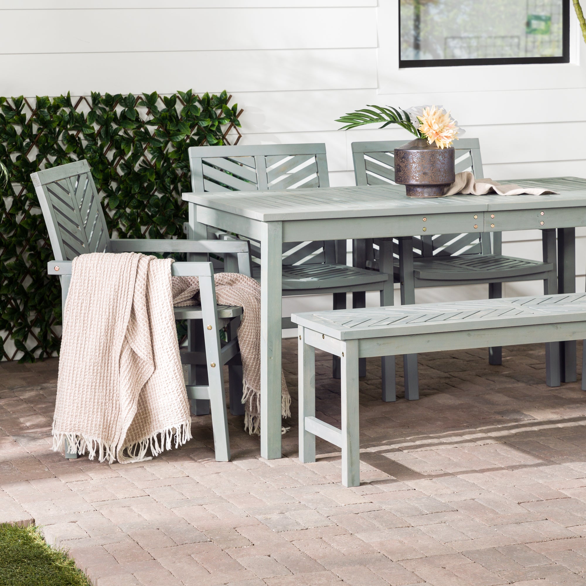 Vincent 6-Piece Chevron Outdoor Patio Dining Set - East Shore Modern Home Furnishings