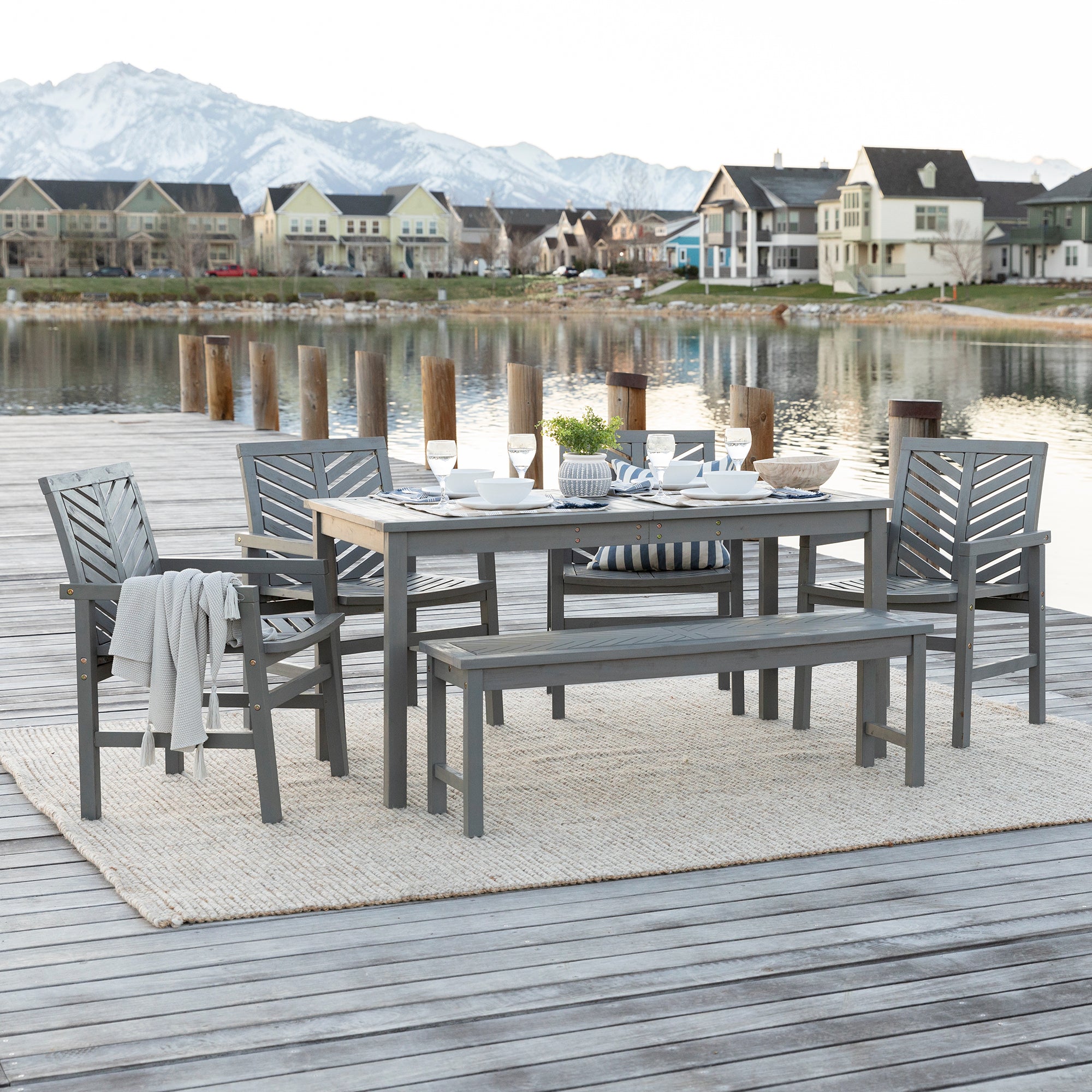 Vincent 6-Piece Chevron Outdoor Patio Dining Set - East Shore Modern Home Furnishings