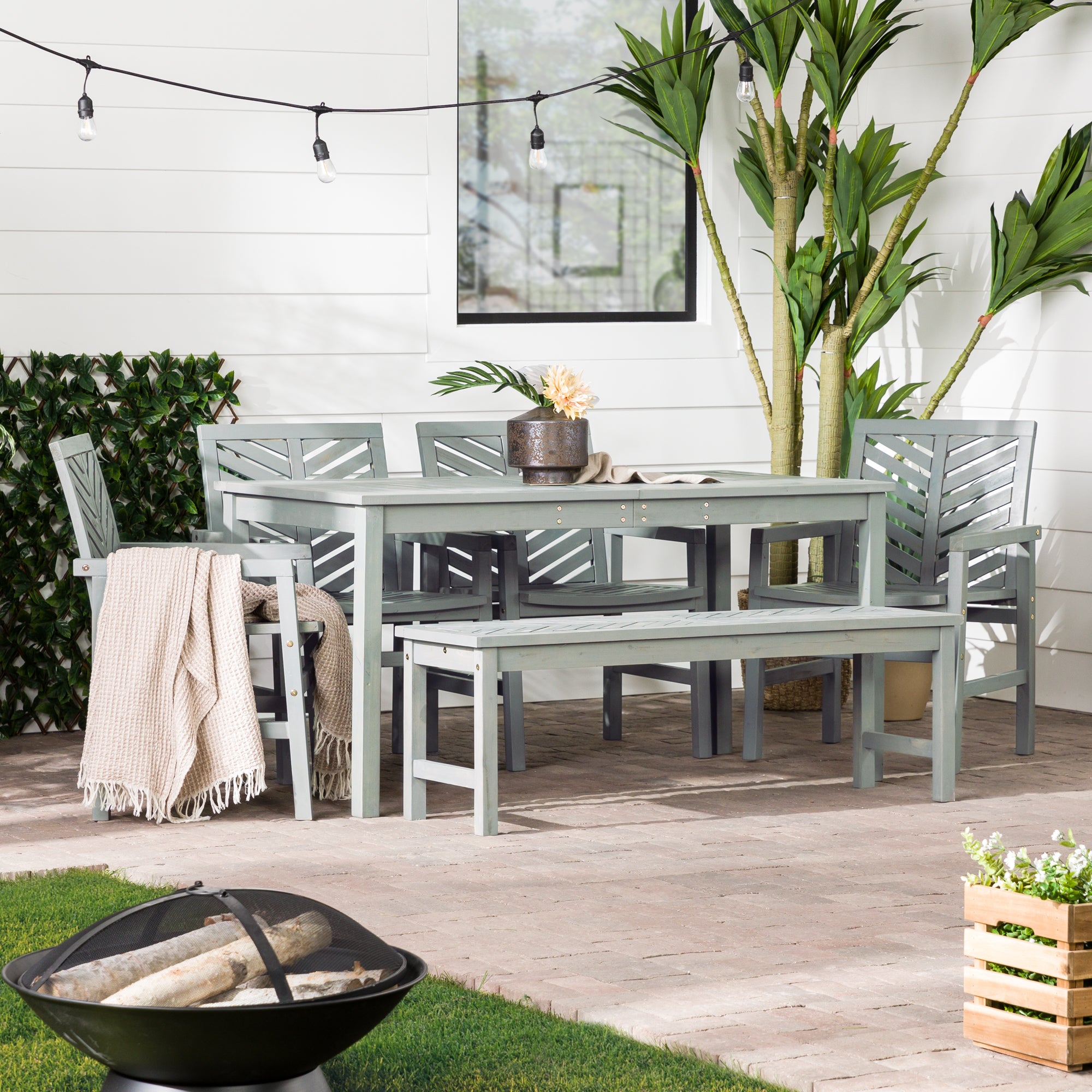 Vincent 6-Piece Chevron Outdoor Patio Dining Set - East Shore Modern Home Furnishings