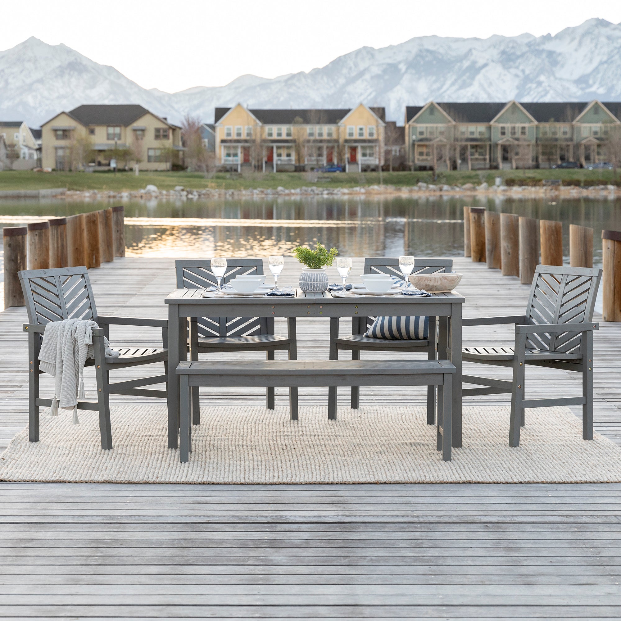 Vincent 6-Piece Chevron Outdoor Patio Dining Set - East Shore Modern Home Furnishings
