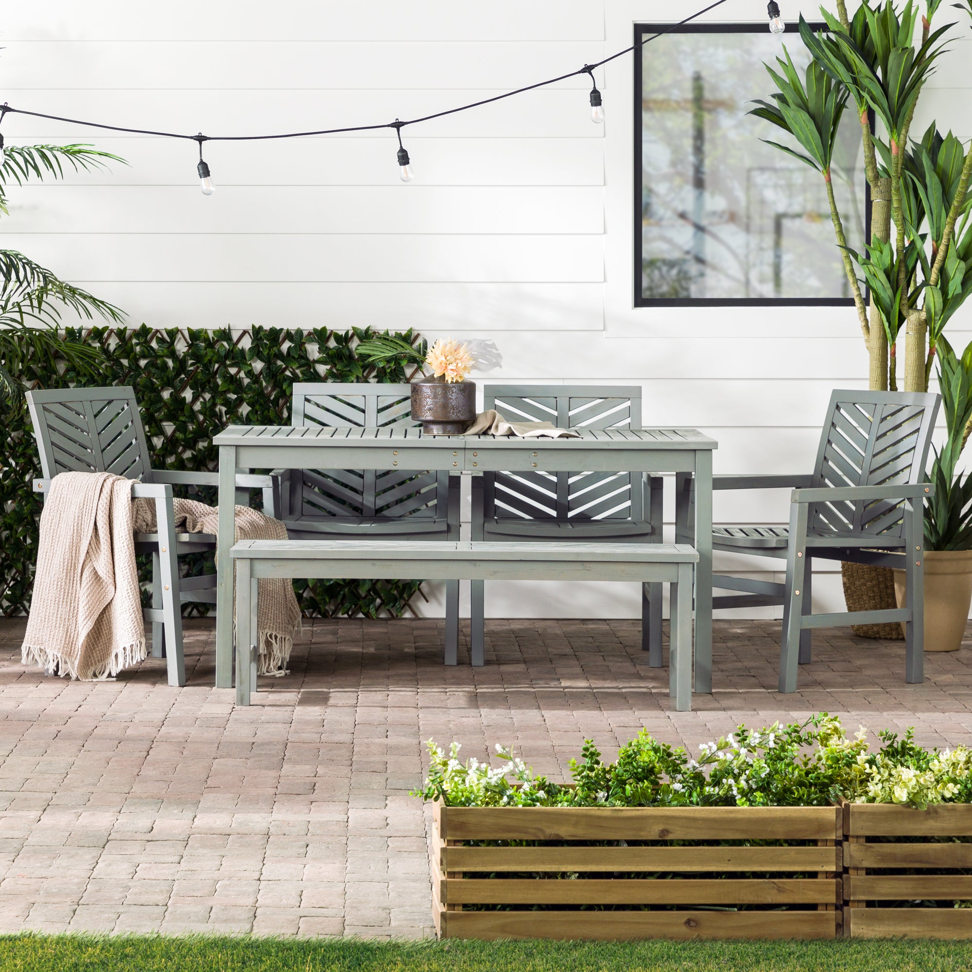 Vincent 6-Piece Chevron Outdoor Patio Dining Set - East Shore Modern Home Furnishings