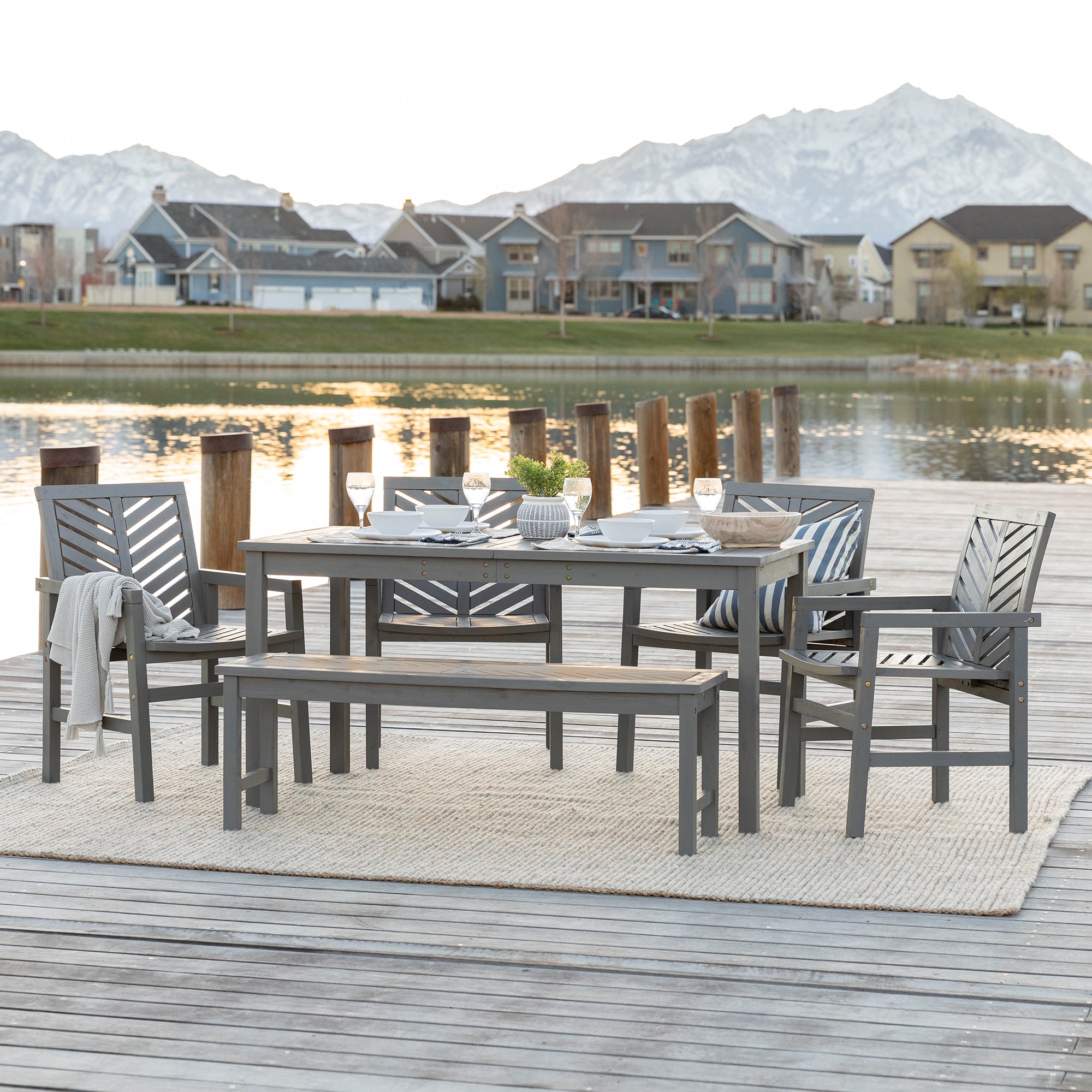 Vincent 6-Piece Chevron Outdoor Patio Dining Set - East Shore Modern Home Furnishings
