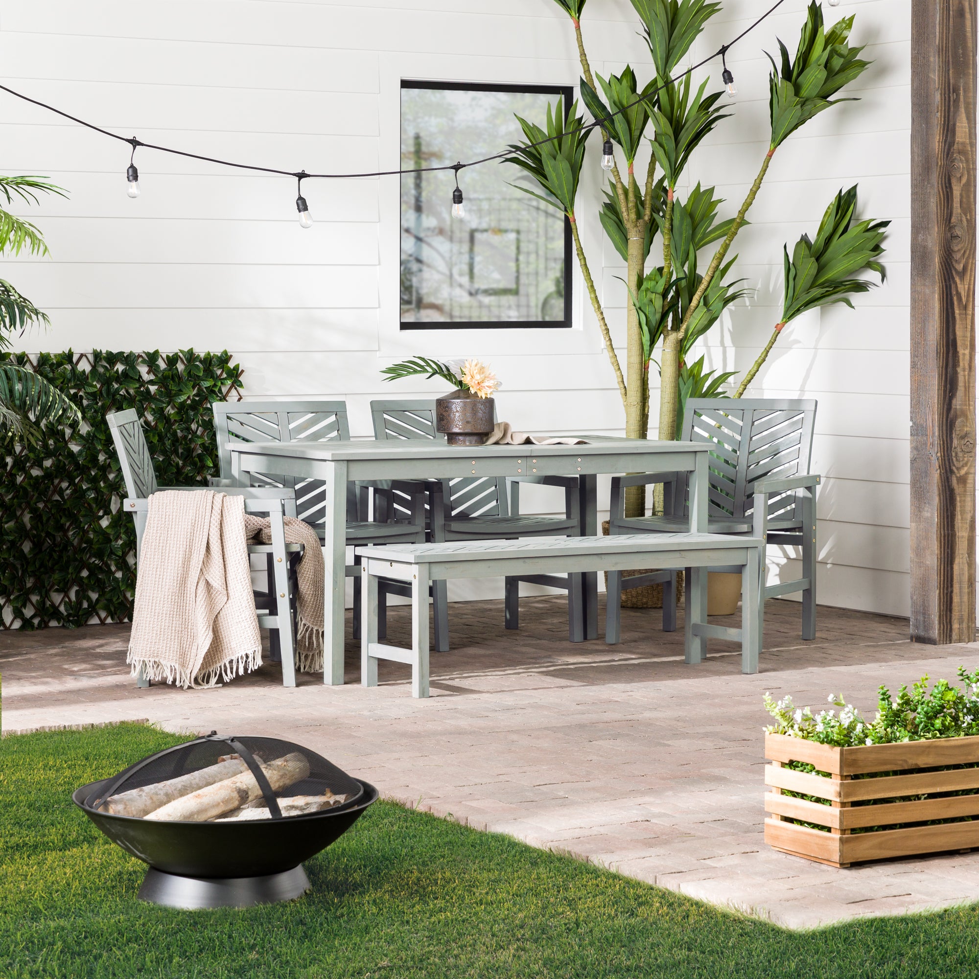 Vincent 6-Piece Chevron Outdoor Patio Dining Set - East Shore Modern Home Furnishings