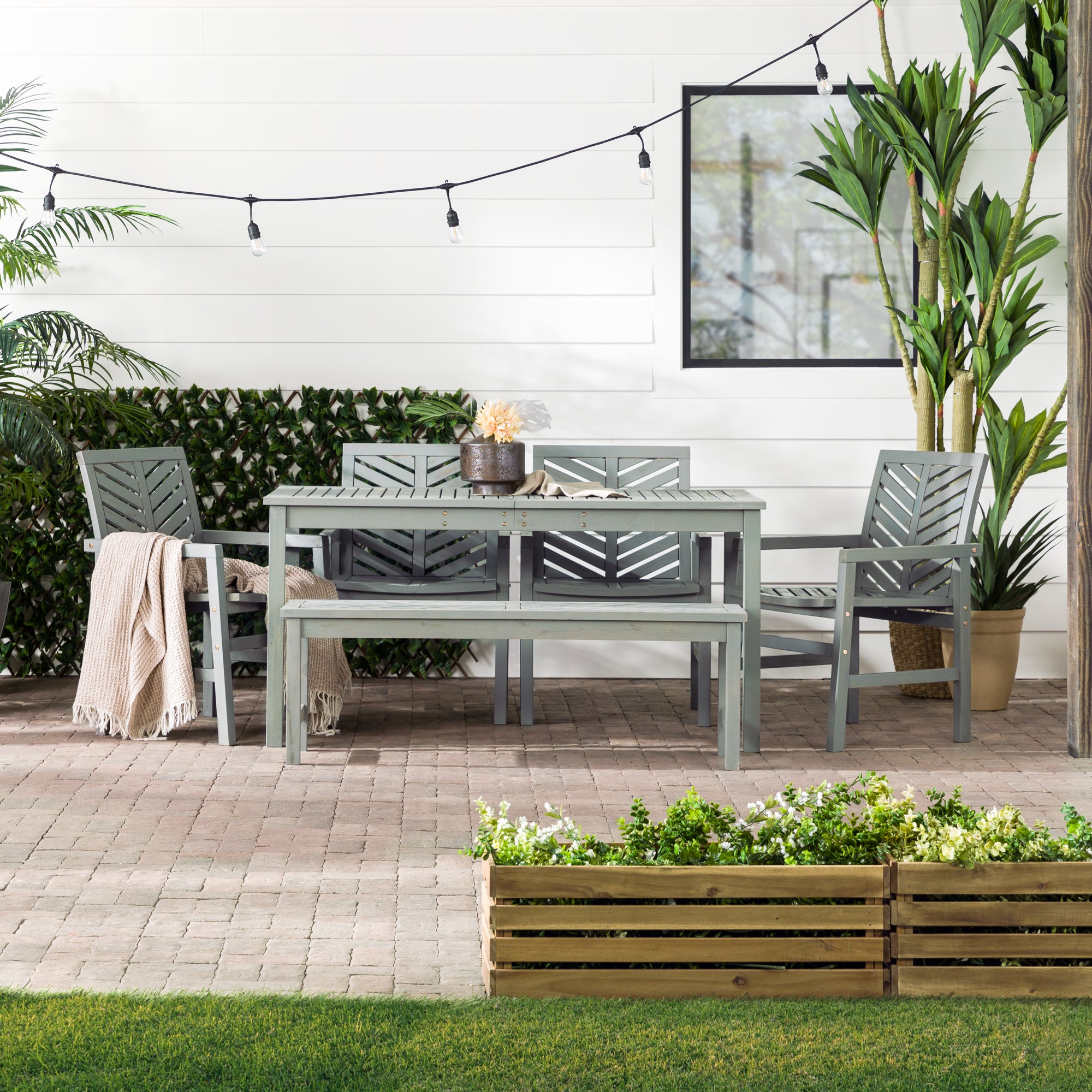 Vincent 6-Piece Chevron Outdoor Patio Dining Set - East Shore Modern Home Furnishings
