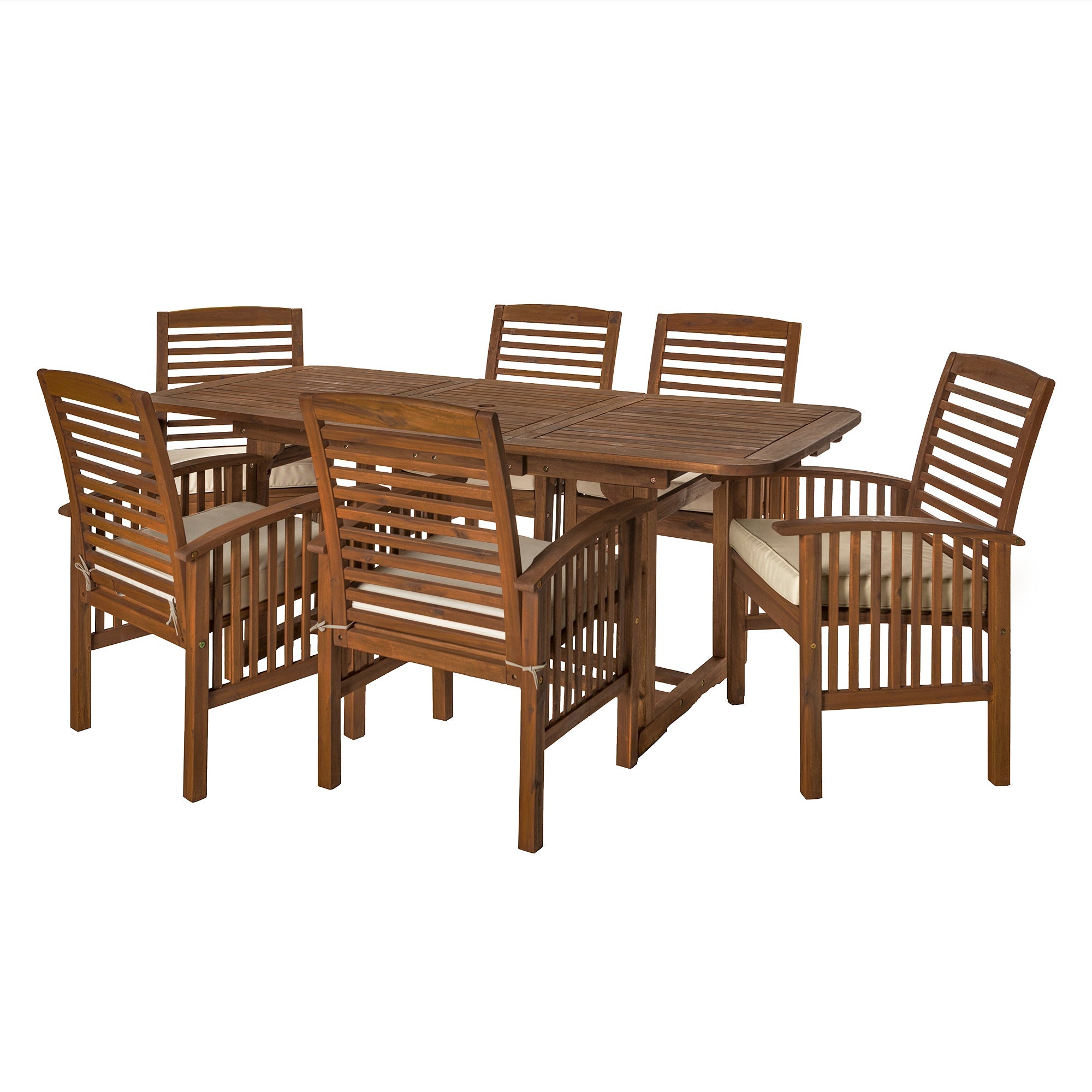 Midland 7-Piece Extendable Acacia Wood Outdoor Patio Dining Set with Cushions - East Shore Modern Home Furnishings