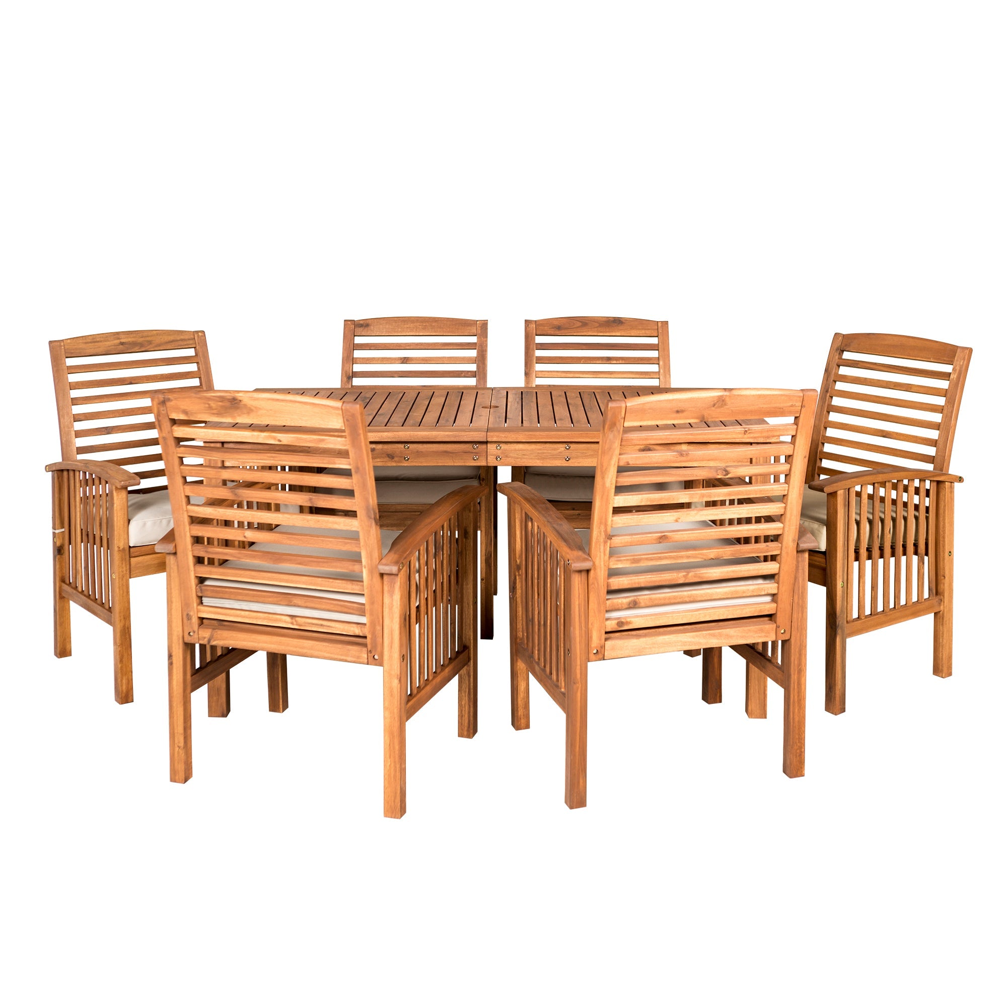 Midland 7-Piece Extendable Acacia Wood Outdoor Patio Dining Set with Cushions - East Shore Modern Home Furnishings