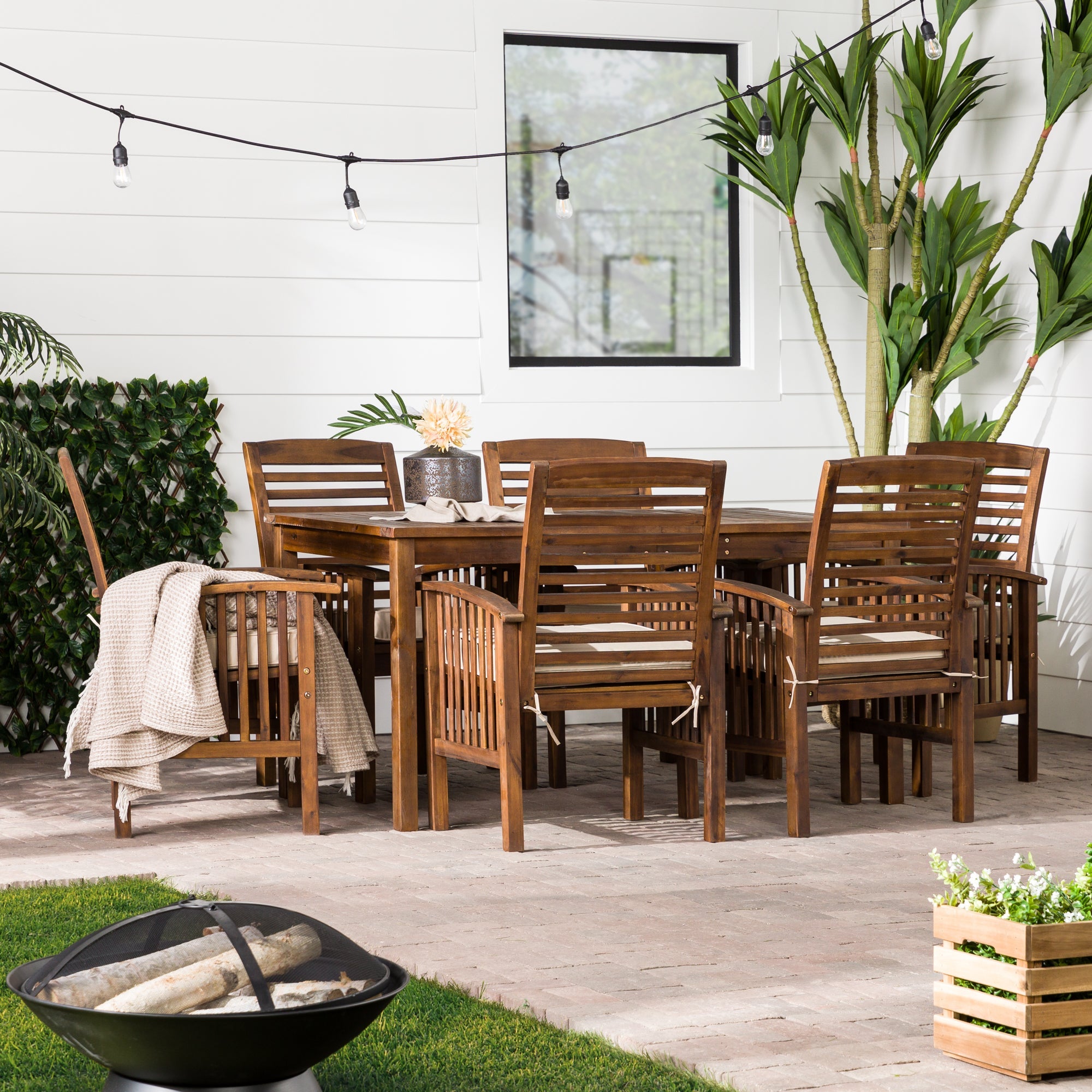 Midland 7-Piece Acacia Wood Modern Outdoor Dining Set - East Shore Modern Home Furnishings