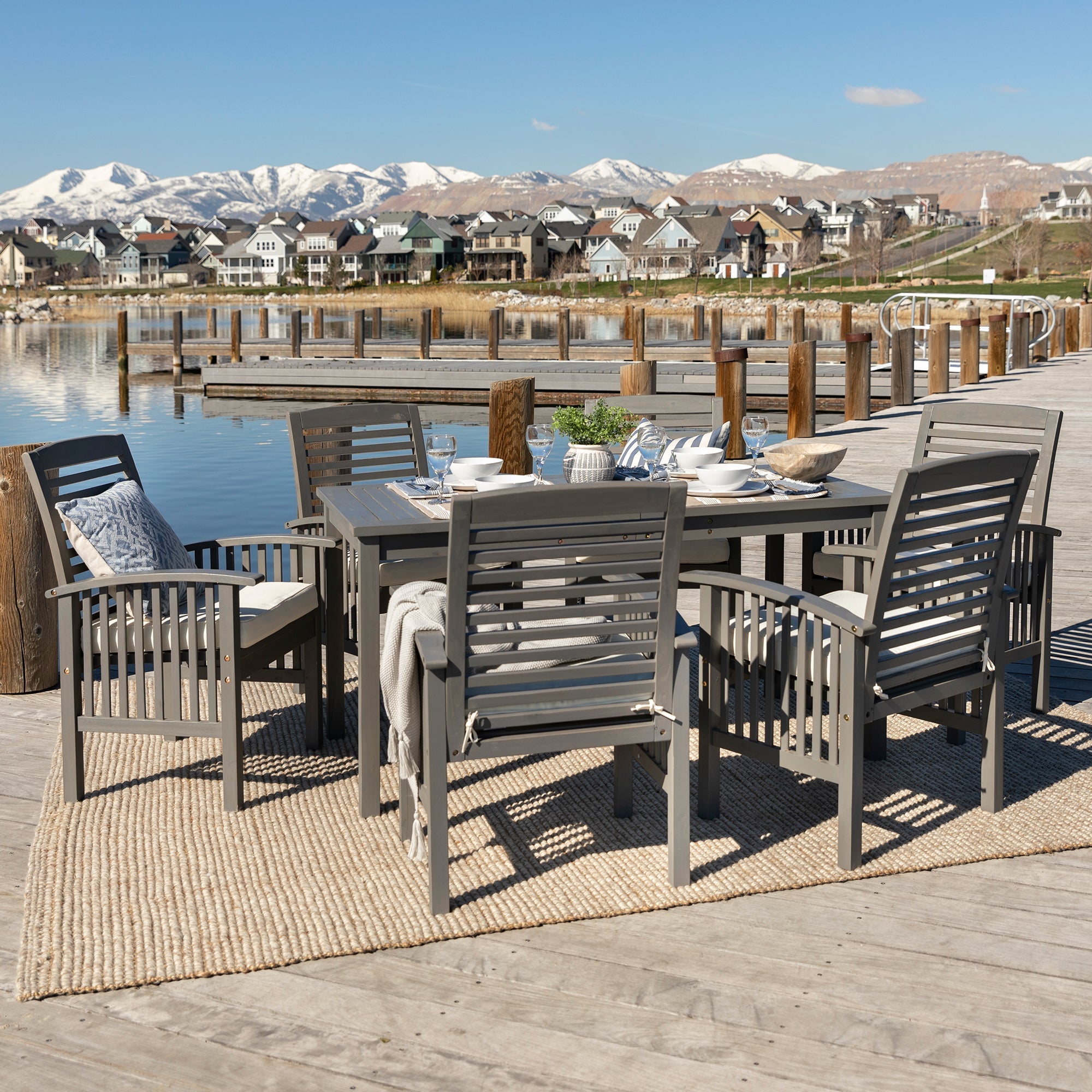 Midland 7-Piece Acacia Wood Modern Outdoor Dining Set - East Shore Modern Home Furnishings