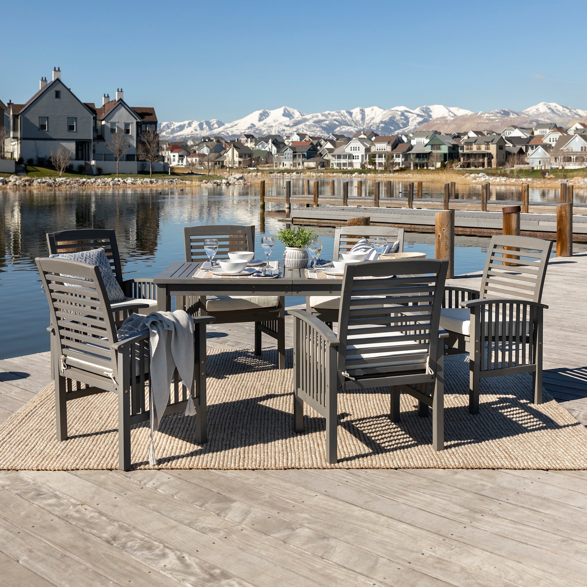 Midland 7-Piece Acacia Wood Modern Outdoor Dining Set - East Shore Modern Home Furnishings