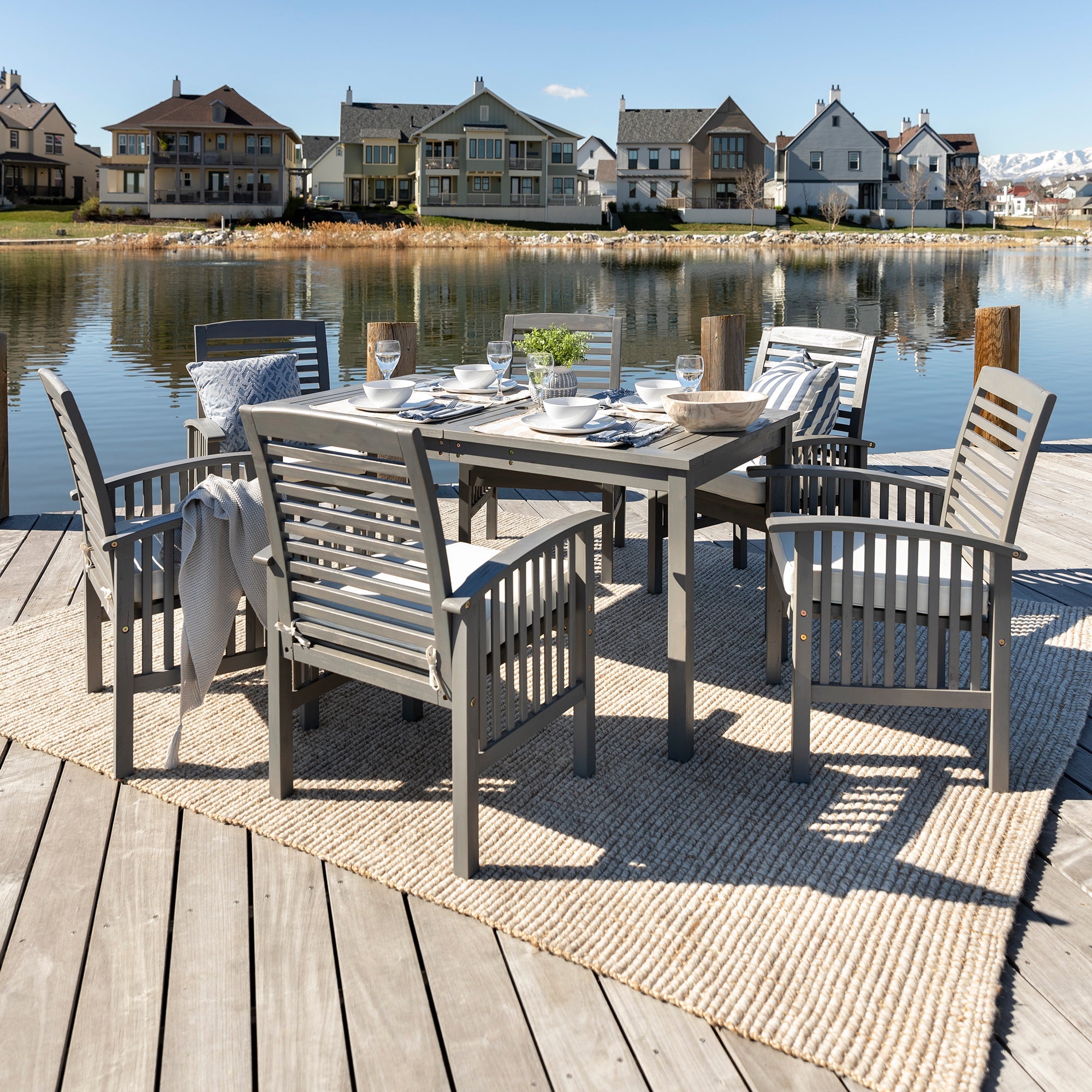 Midland 7-Piece Acacia Wood Modern Outdoor Dining Set - East Shore Modern Home Furnishings