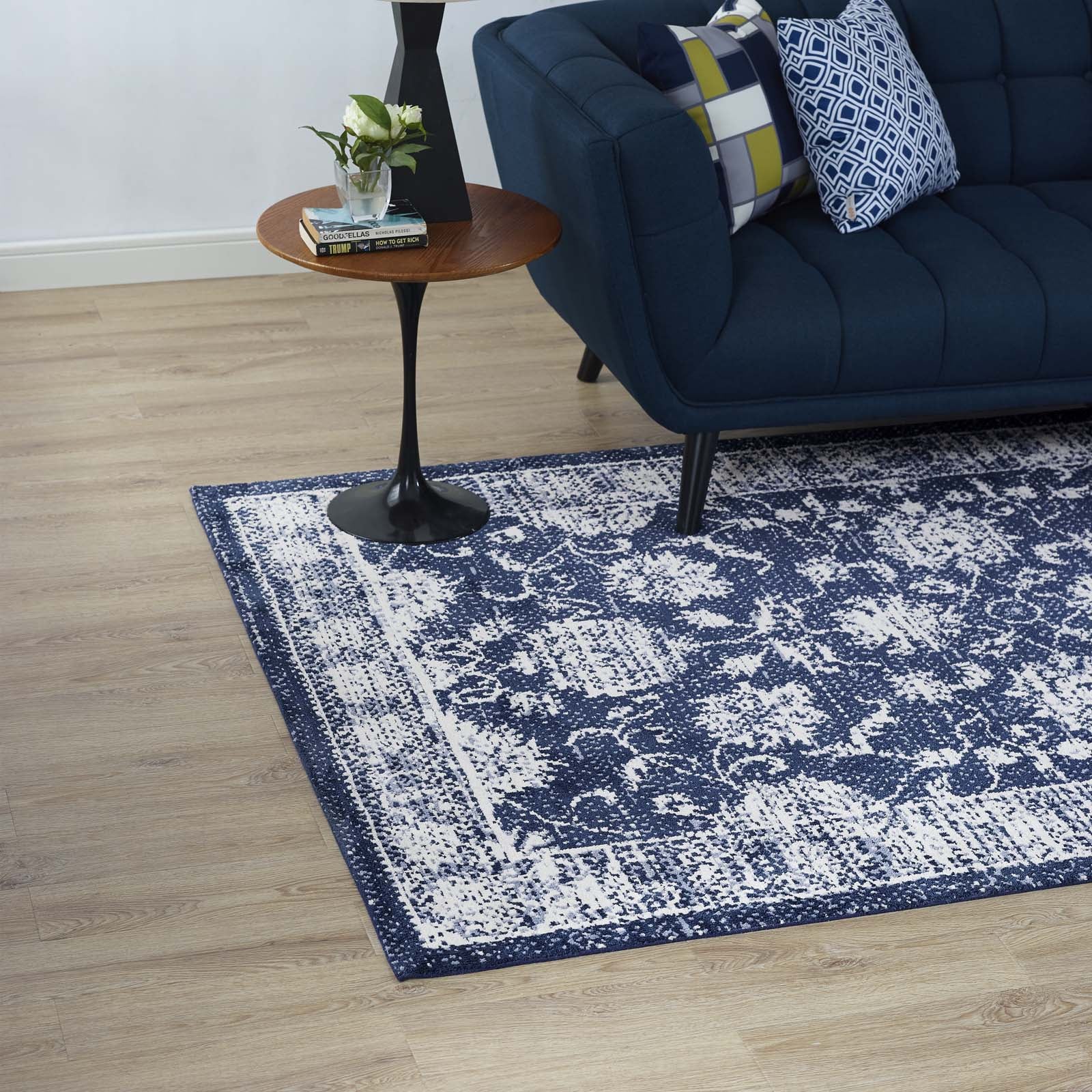 Kazia Distressed Floral Lattice Area Rug