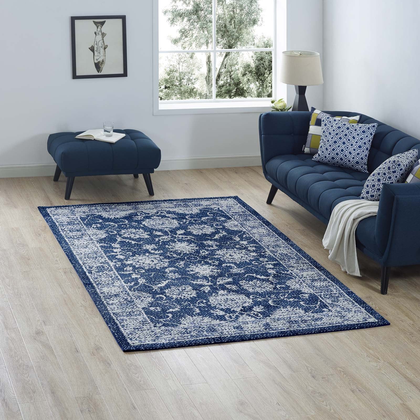 Kazia Distressed Floral Lattice Area Rug