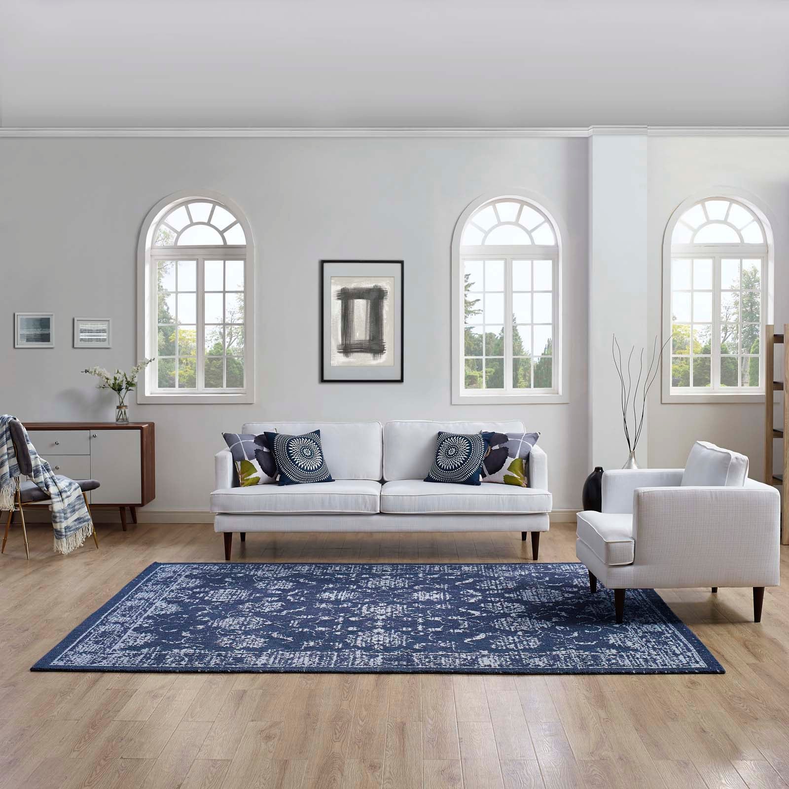 Kazia Distressed Floral Lattice Area Rug