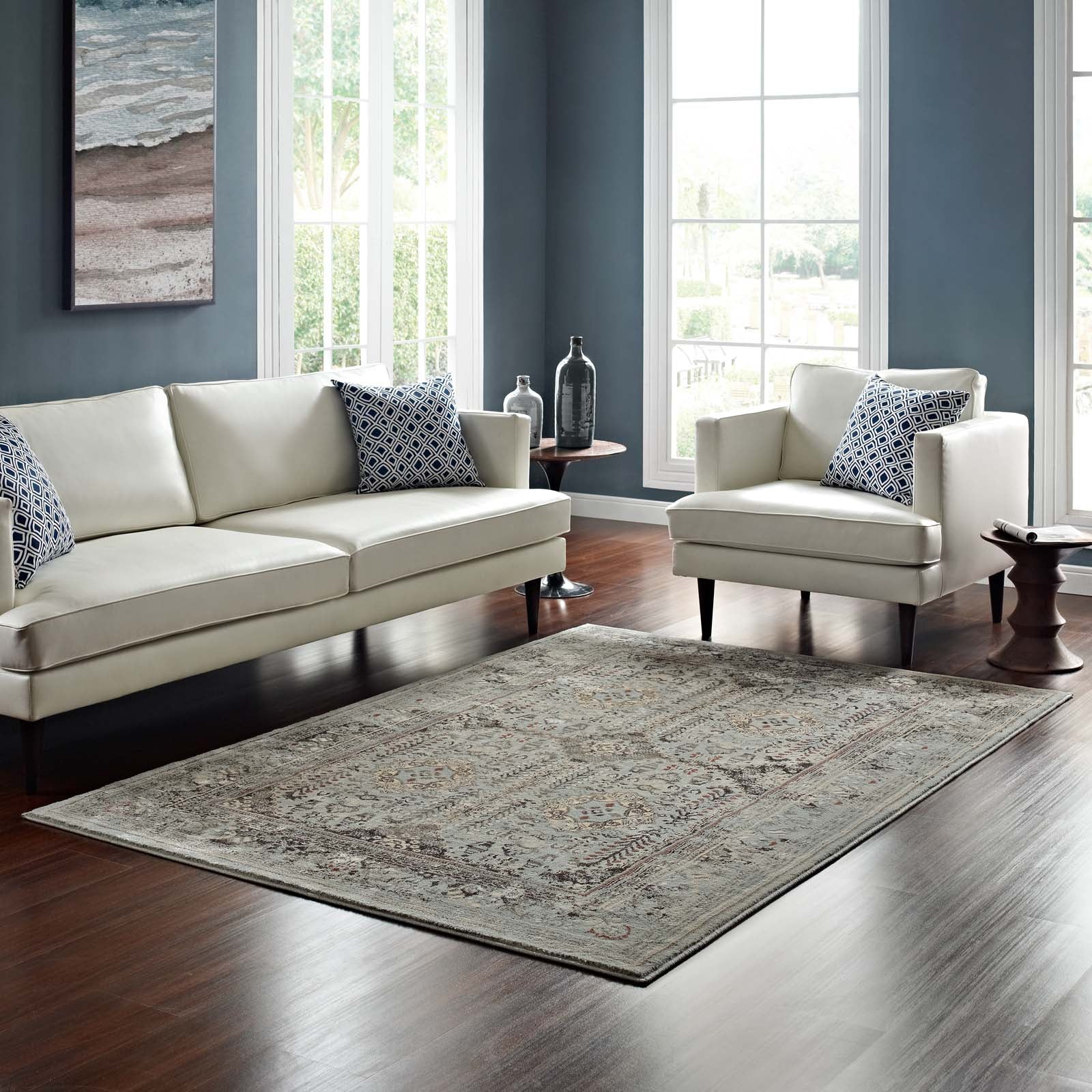 Enye Distressed Vintage Floral Lattice Area Rug - East Shore Modern Home Furnishings