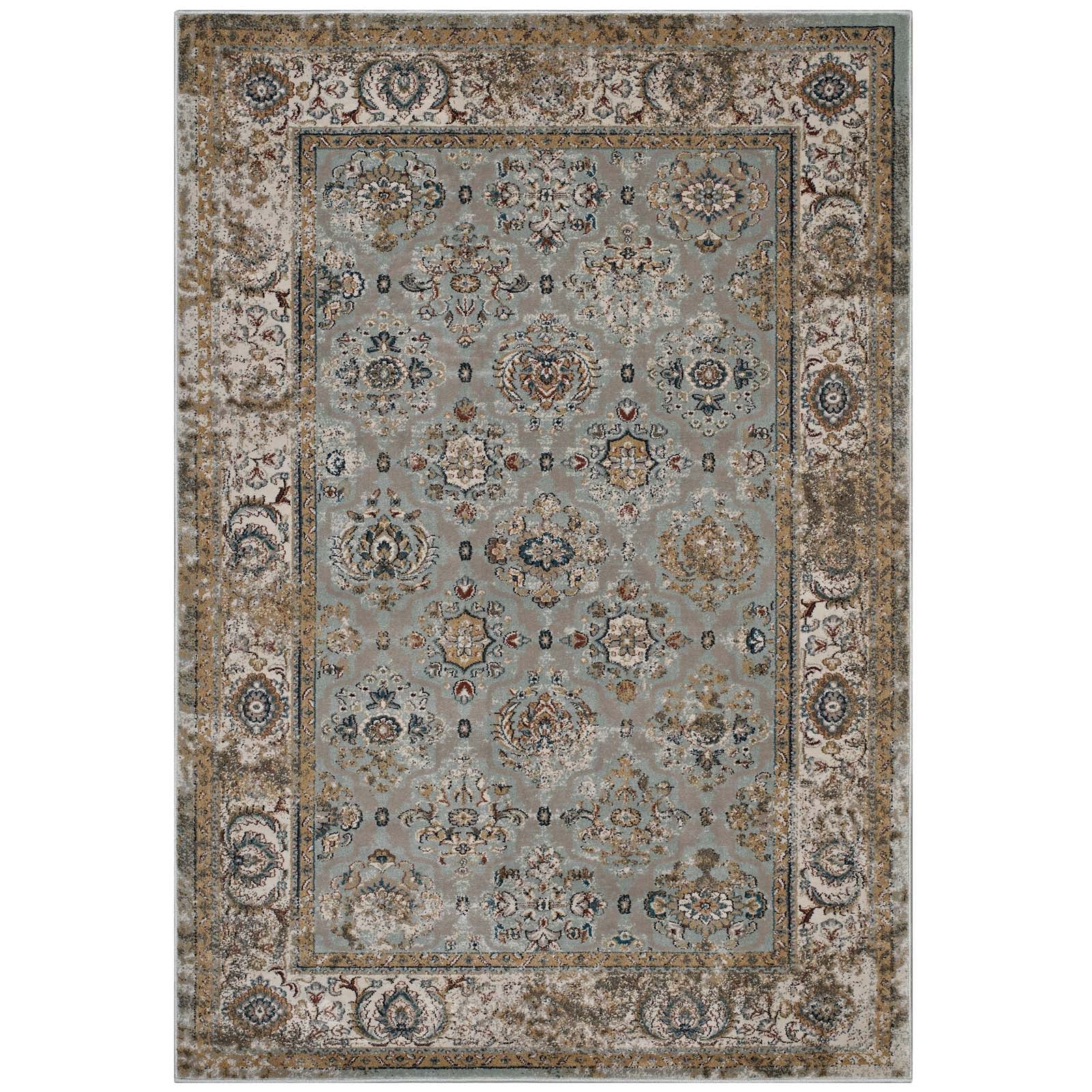 Hisa Distressed Vintage Floral Lattice 5x8 Area Rug - East Shore Modern Home Furnishings