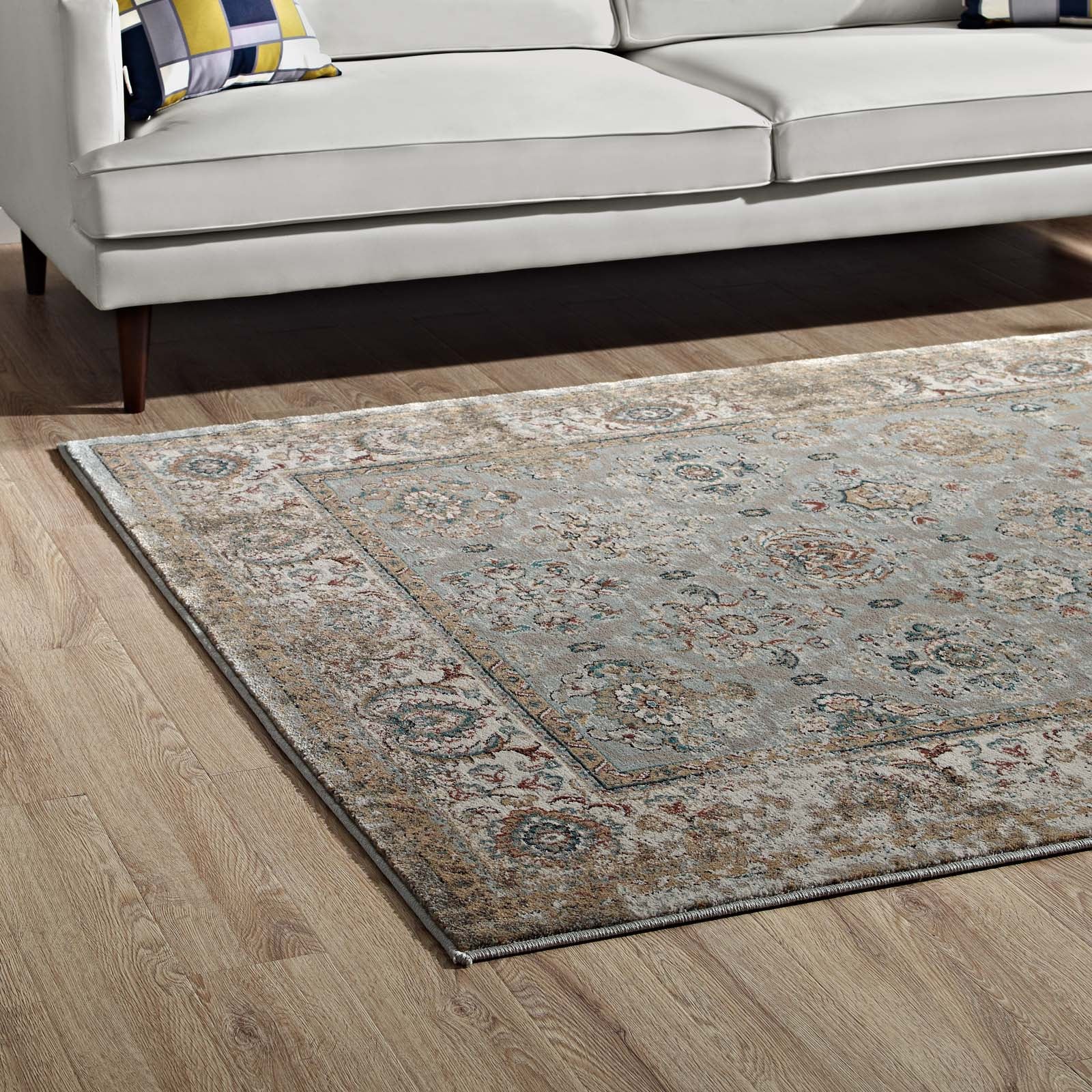 Hisa Distressed Vintage Floral Lattice 5x8 Area Rug - East Shore Modern Home Furnishings
