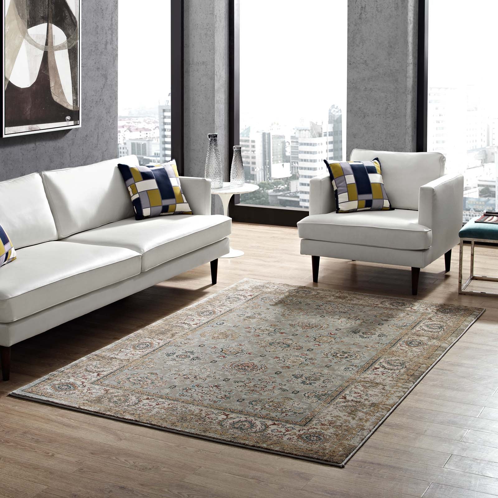 Hisa Distressed Vintage Floral Lattice 5x8 Area Rug - East Shore Modern Home Furnishings