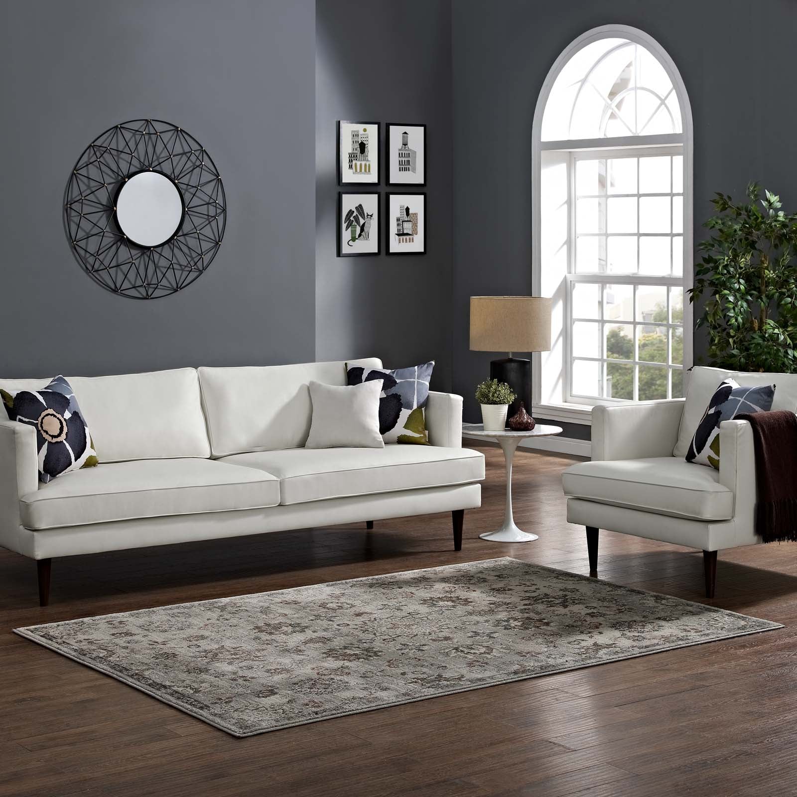 Hana Distressed Vintage Floral Lattice Area Rug